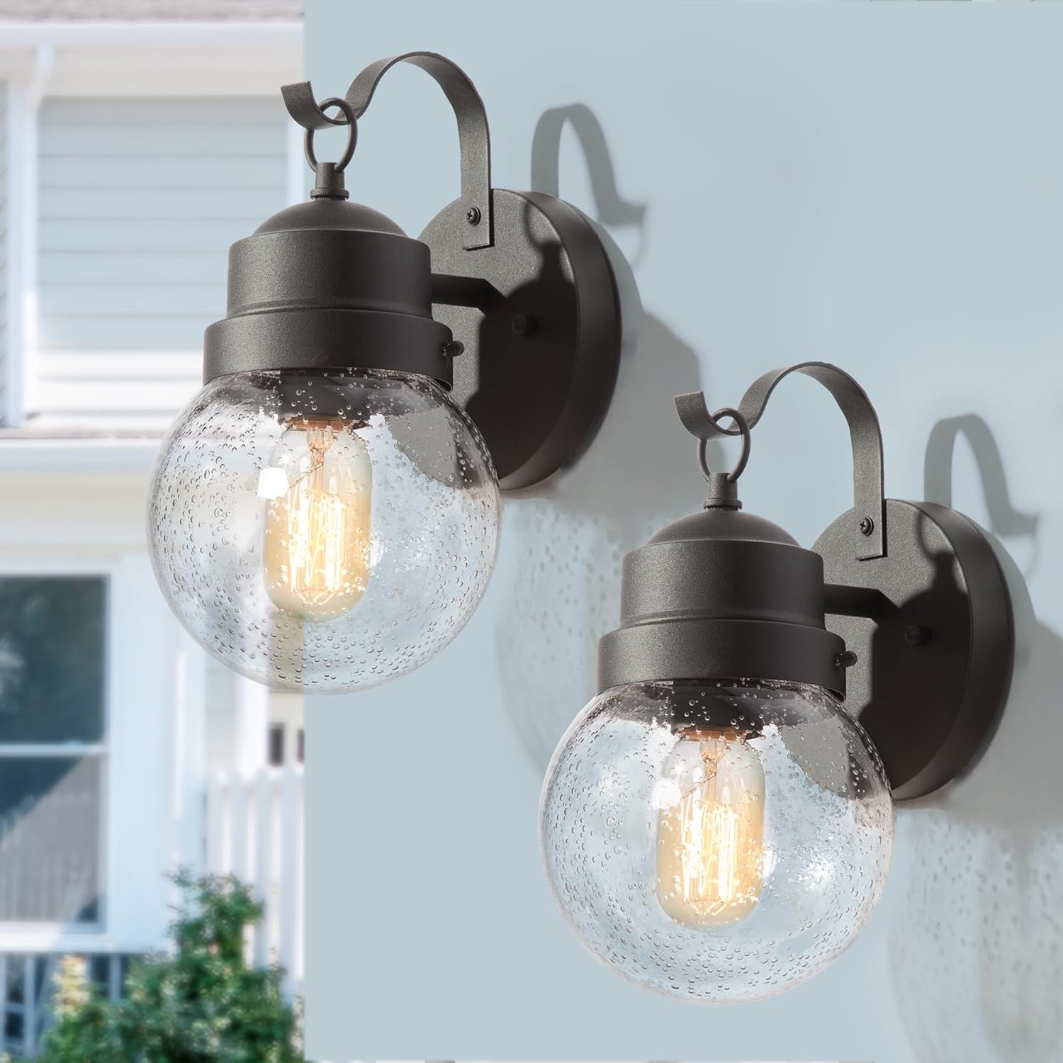 Exterior Globe Anti Rust Waterproof Wall Sconce with Seeded Glass, Modern Farmhouse Outdoor Porch Lights