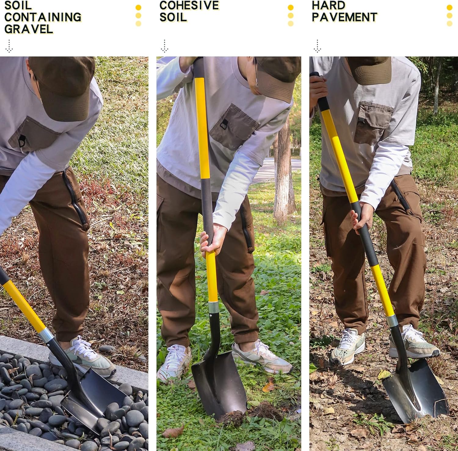 Shovel for Digging, 56 Inches Heavy Duty Shovel for Gardening, Round Shovel for Digging with Fiberglass Handle