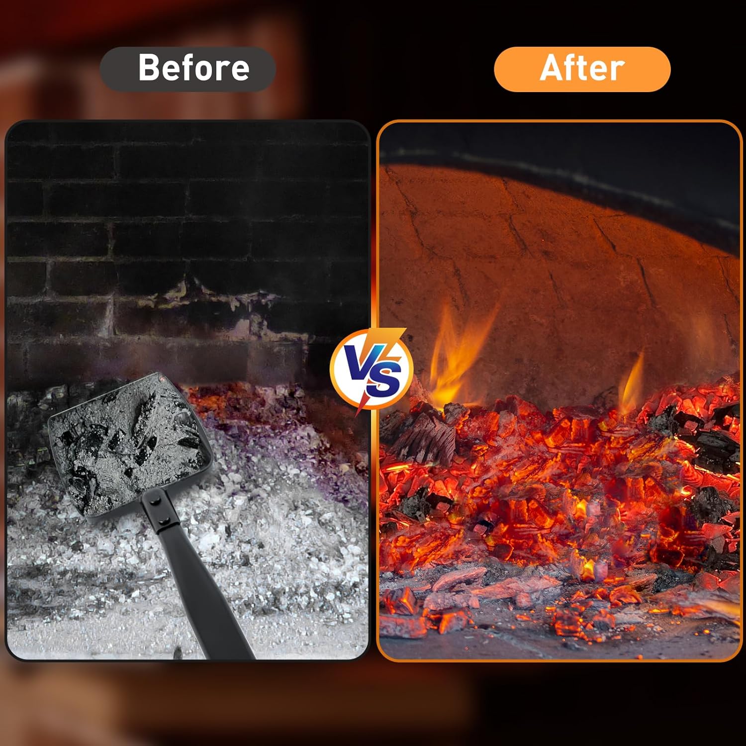 13 Inch Hollow Out Fireplace Ash Sifter Metal Black Coal Shovel Heat Resistant Fireplace Scoop Charcoal Shovel Fireplace Tools with Self-Adhesive Hook