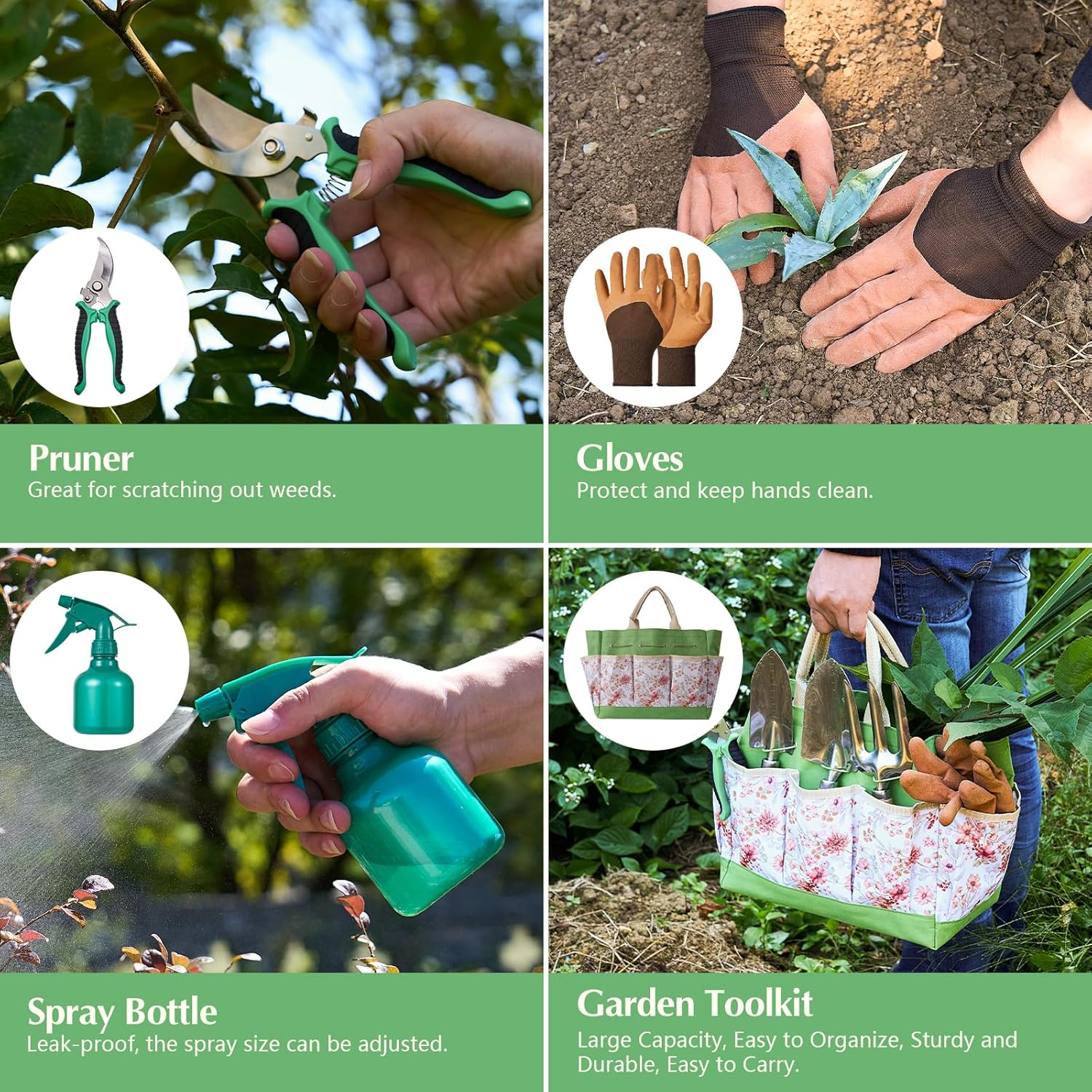 Gardening Tools of 9 Pieces | Stainless Steel Heavy-Duty Gardening Hand Tools with a Delicate and Durable Storage Bag and Anti-Slip Rubber Gloves