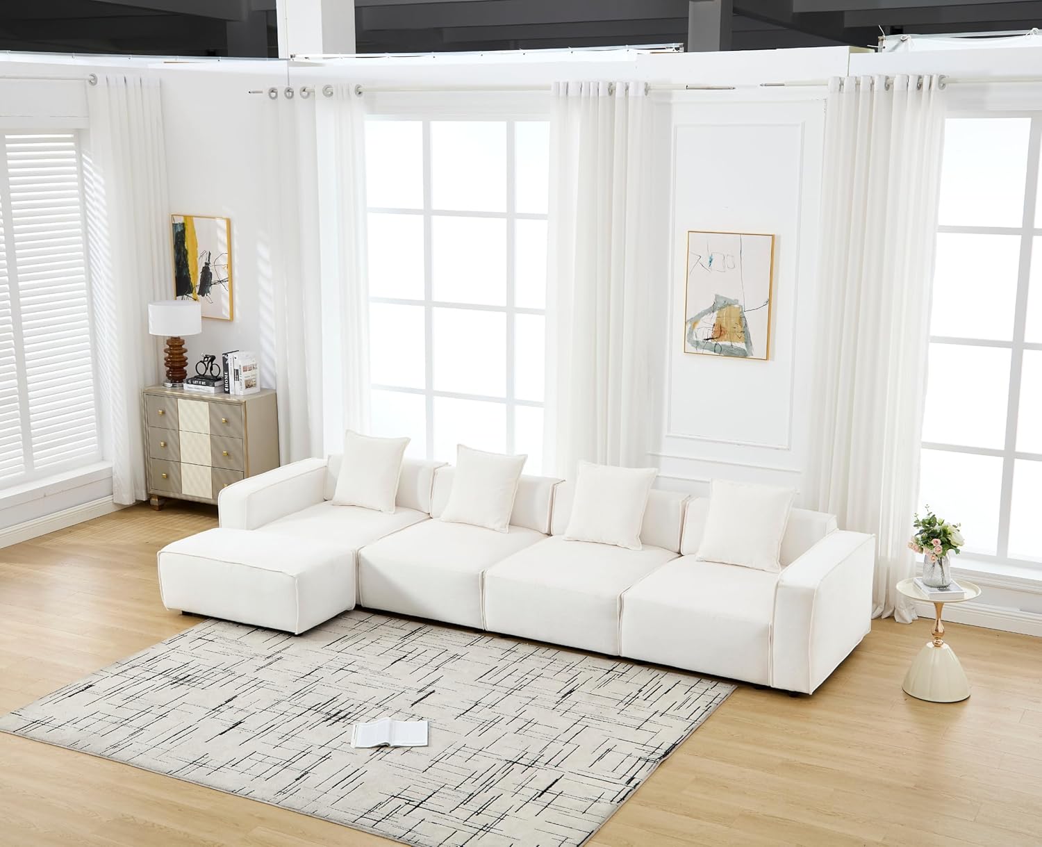 Oversized Modular Sectional Sofa Couch L Shaped Sleeper Couch with Ottoman Chenille Upholstered Deep Seat Couch Modern 4-Seater Convertible Sofa