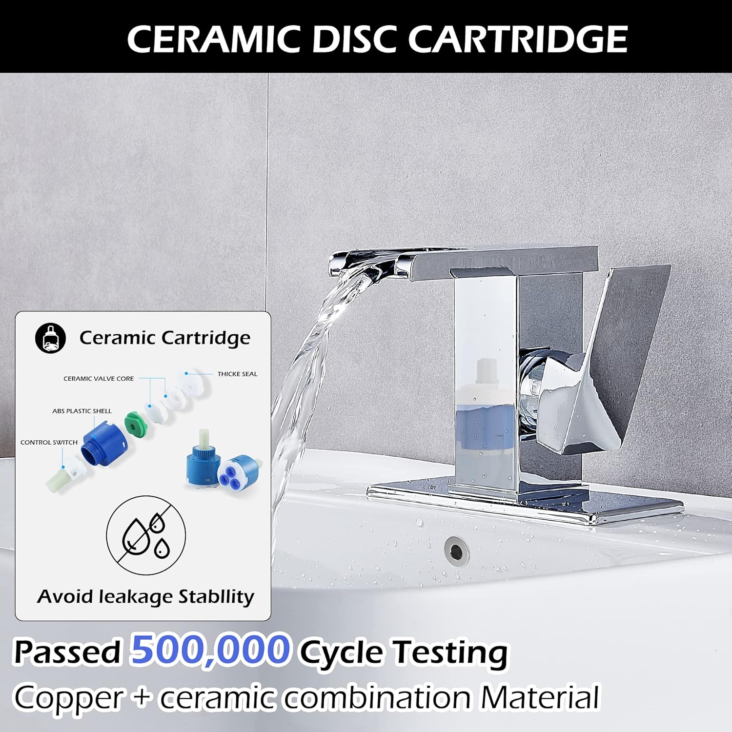 Bathroom Sink Faucet Chrome Waterfall Single Hole One Handle Bathroom Faucet Led Light Color Chaning Vanity Faucet Modern with Pop-up Drain Suitable for 1 Hole or 3 Hole RV Faucet Deck Mount Basin