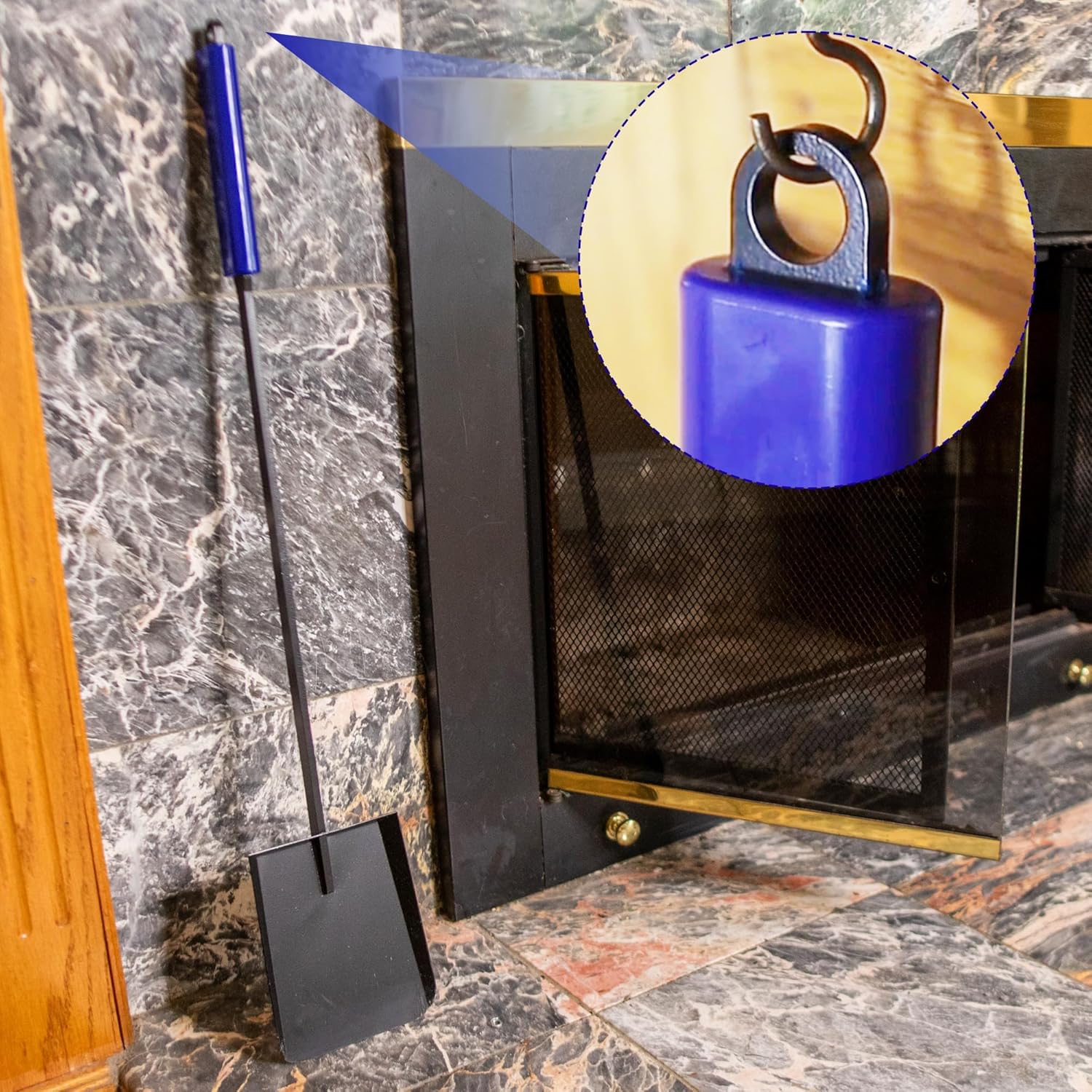 Fireplace Tools Set Indoor, 28" Fire Poker Fire Tongs and Shovel, Wrought Iron Firewood Tongs with Metal Stand and Rubber Handle