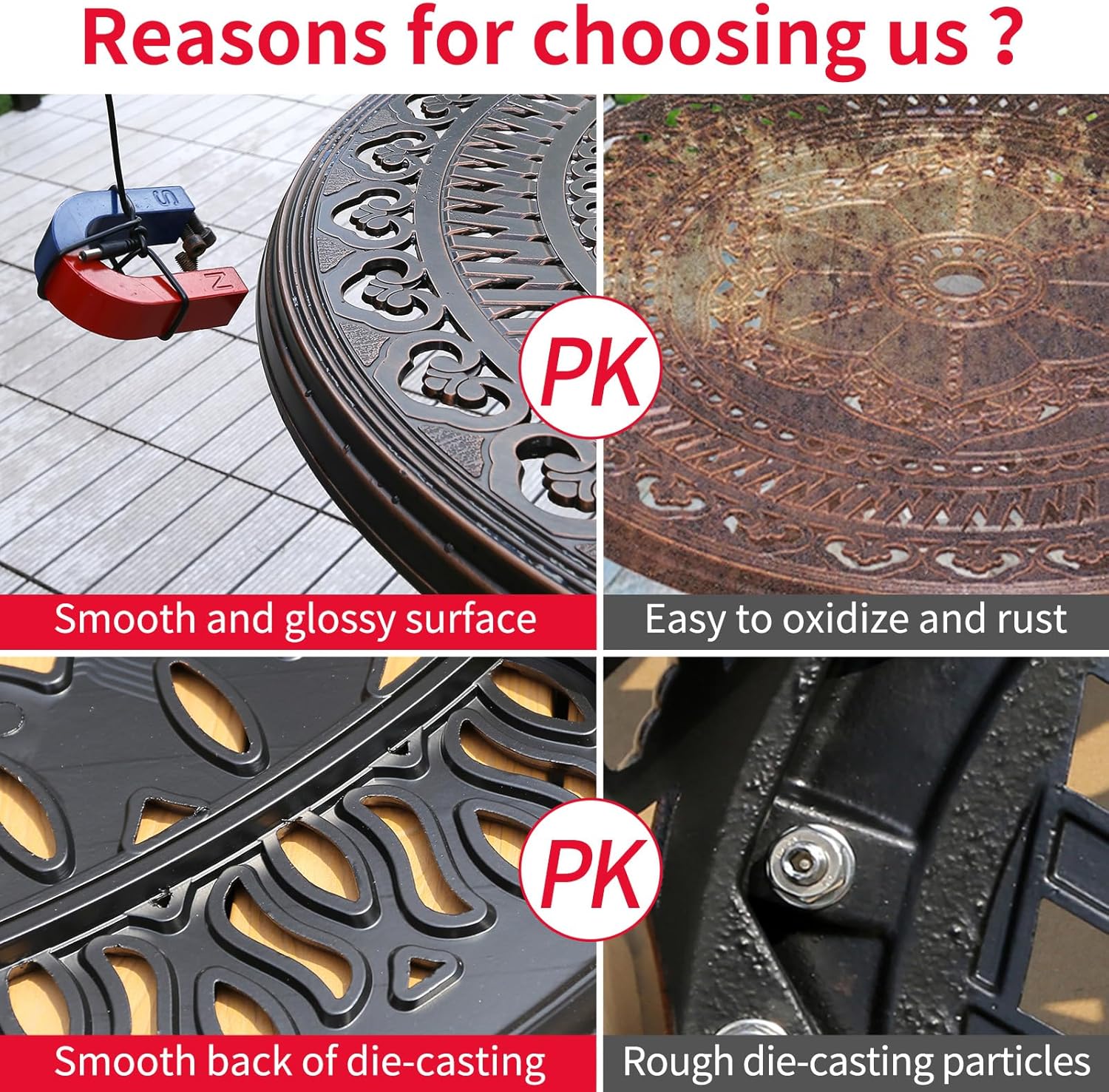 Outdoor Dining Set Cast Aluminum Bistro Set Patio Chairs and Round Table with Umbrella Hole for Yard