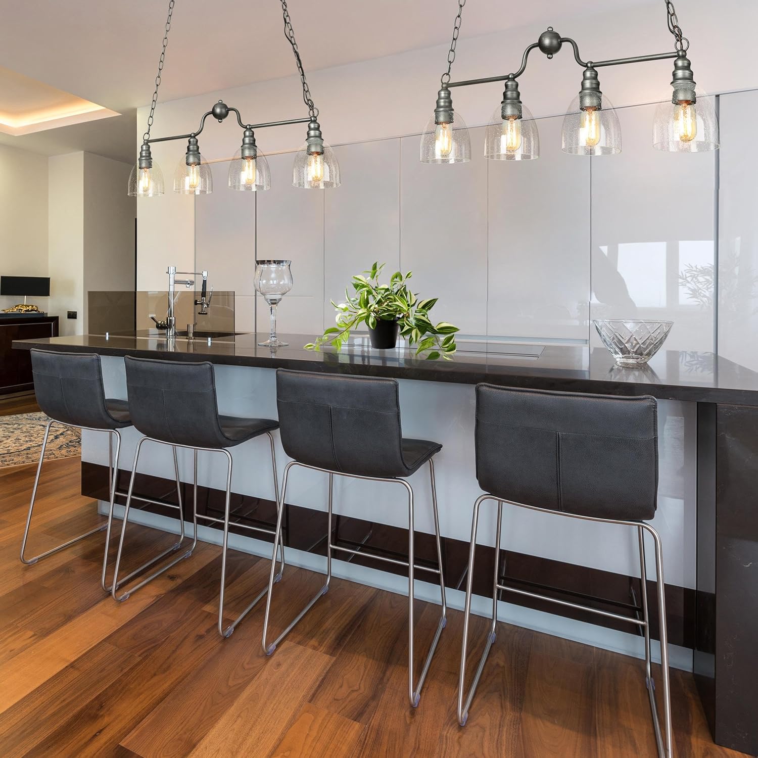 Dining Room Light Fixture Hanging with Seeded Glass Shades and Imitation Electroplated Copper Craft for Kitchen Island