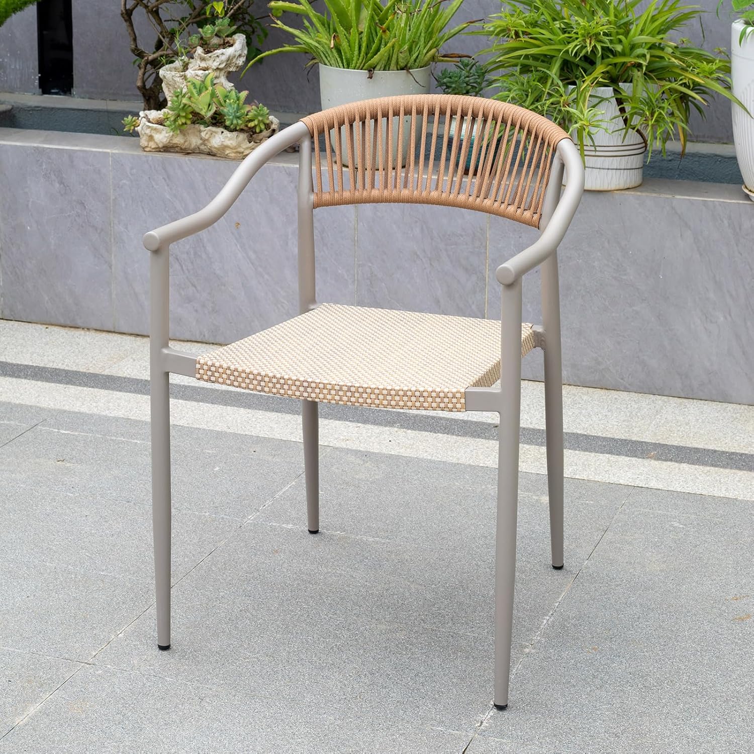 Set of 2 PE Wicker Aluminum Frame Outdoor Dining Chairs