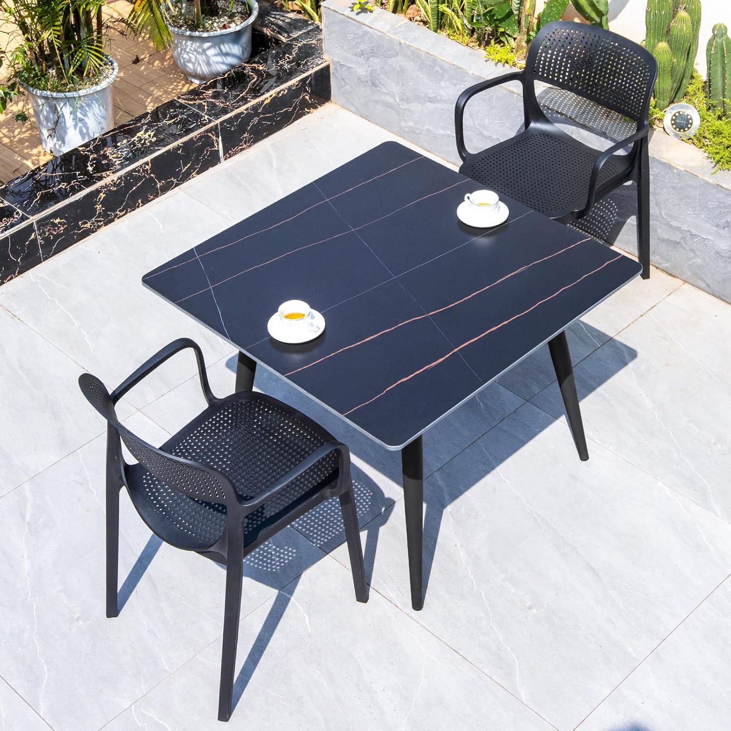 Patio Dining Set Outdoor Furniture Set Aluminum Frame Slate Table and PVC Chairs Outdoor Table and Chairs Set for Outsides