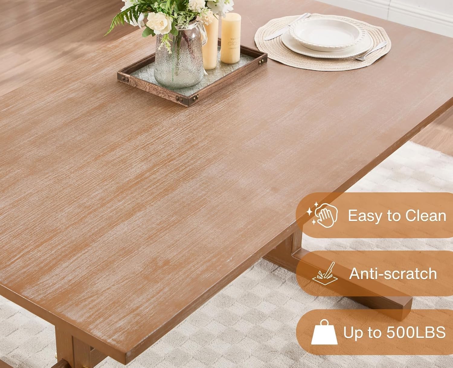 Dining Table for 4 to 6 People Farmhouse Kitchen Table with Solid Wood 63 Inch Rustic Large Rectangle Table