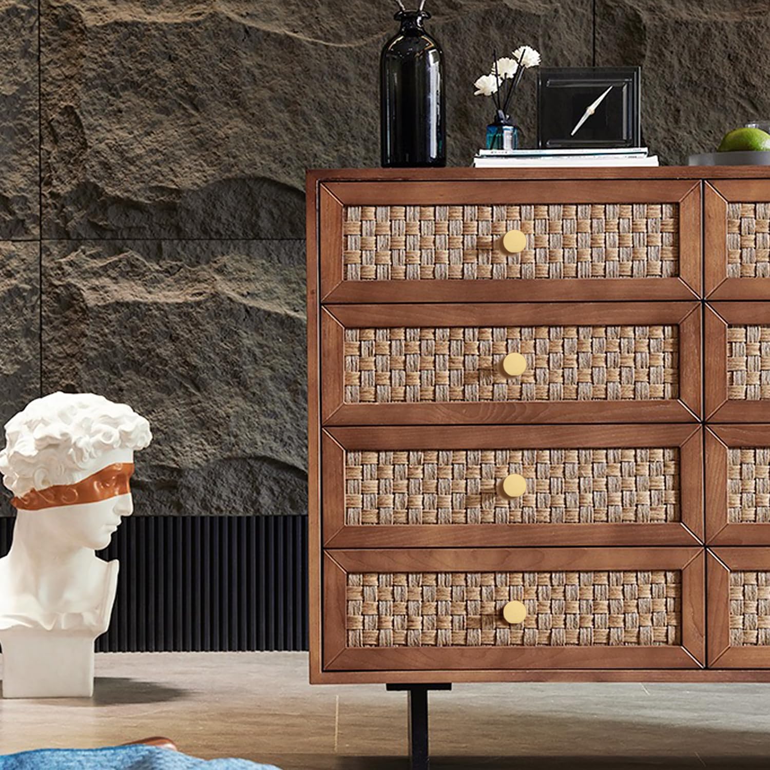 Round Cabinet Knobs, Solid Brass Dresser Knobs Brushed Gold Cabinet Knobs for Kitchen Drawers(12Pcs, 1.1"x0.78")