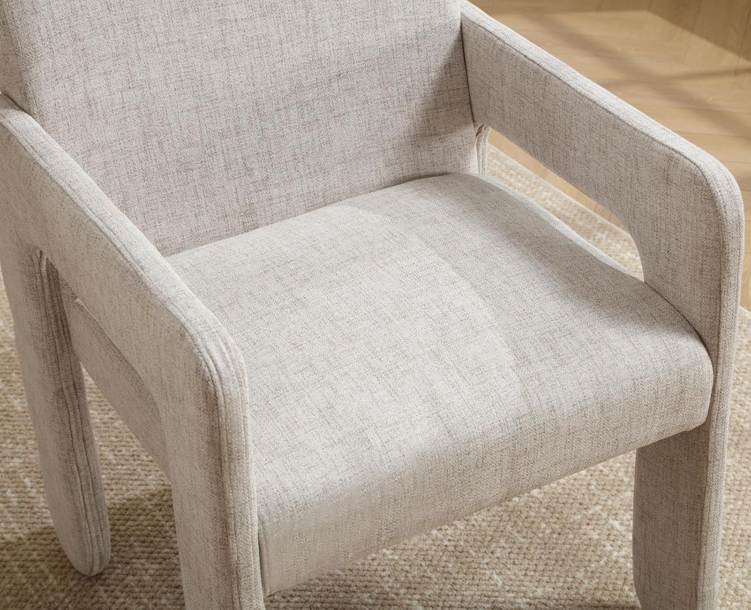 Linen Accent Chairs Upholstered Fabric Dining Room Chairs with Arms Comfy Kitchen Side Armchair