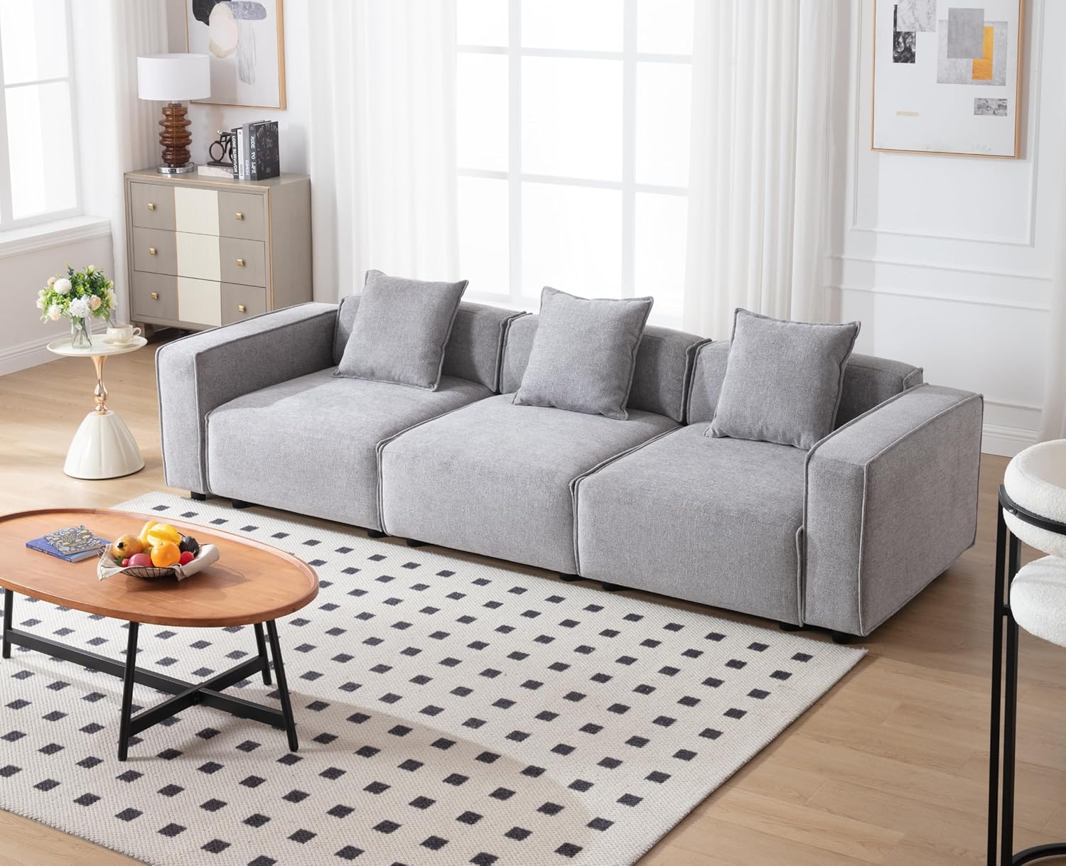 Oversized Modular Sectional Sofa Couch Long Sleeper Couch Chenille Upholstered Deep Seat Couch Modern 3-Seater Convertible Sofa