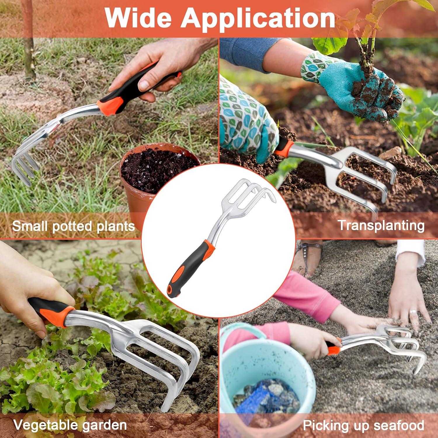 Hand Rake Garden Tool, Heavy Duty Hand Cultivators for Gardening, Small Garden Claw Tool Garden Hand Rake with Ergonomic Handle