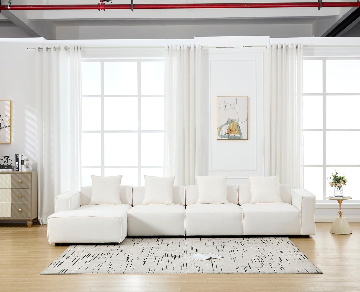 Oversized Modular Sectional Sofa Couch L Shaped Sleeper Couch with Ottoman Chenille Upholstered Deep Seat Couch Modern 4-Seater Convertible Sofa