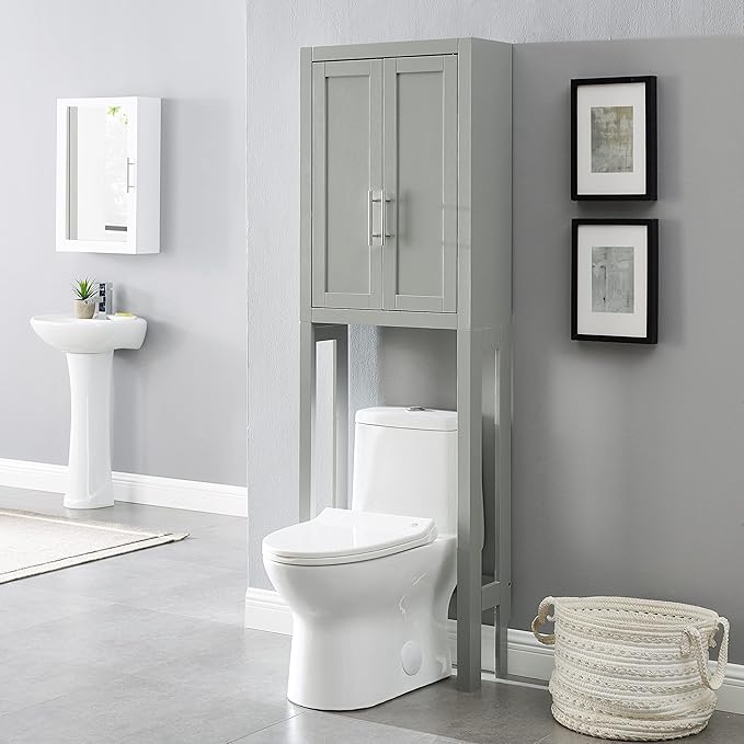 Over The Toilet Storage Cabinet and Bathroom Organizer with Shelves, Gray