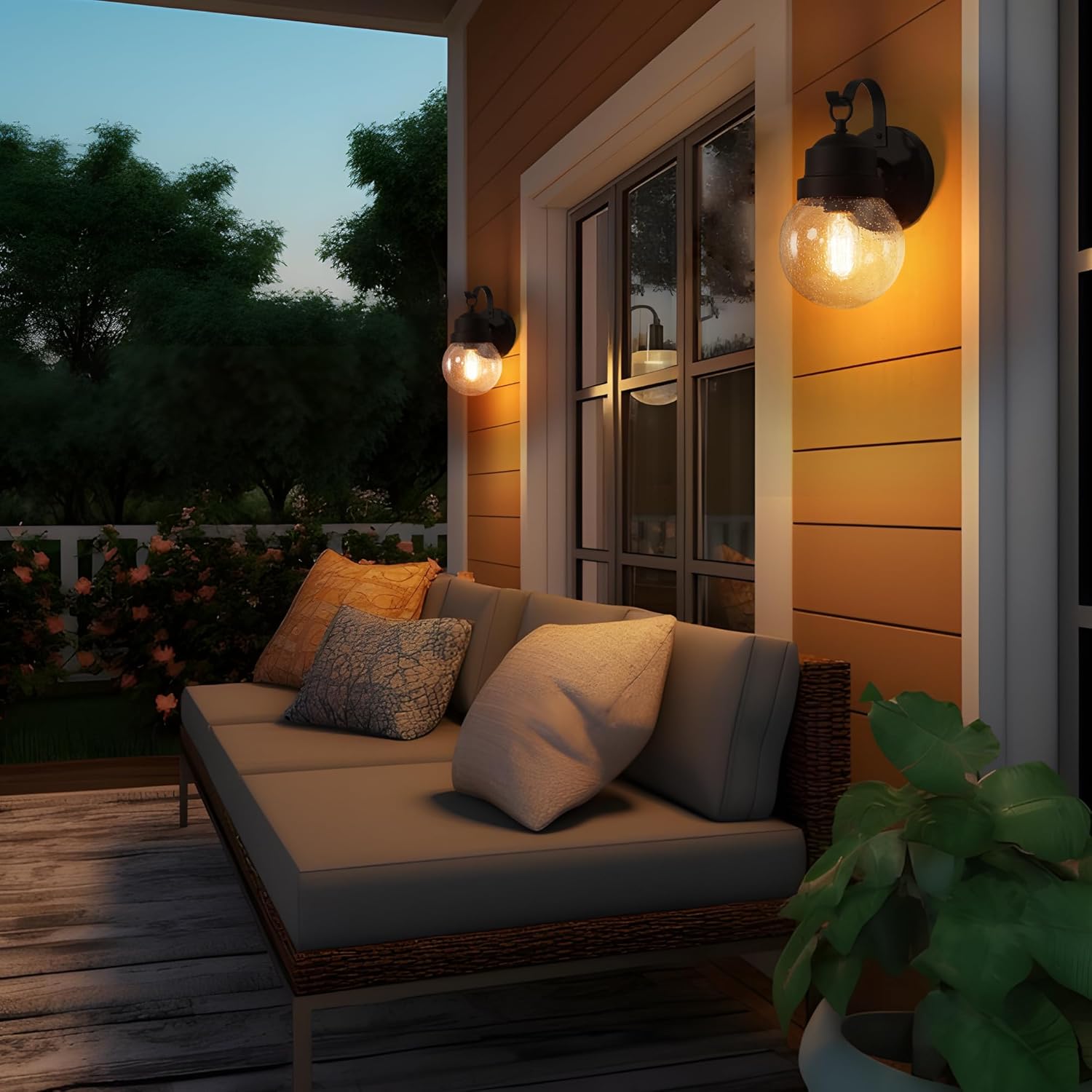 Exterior Globe Anti Rust Waterproof Wall Sconce with Seeded Glass, Modern Farmhouse Outdoor Porch Lights