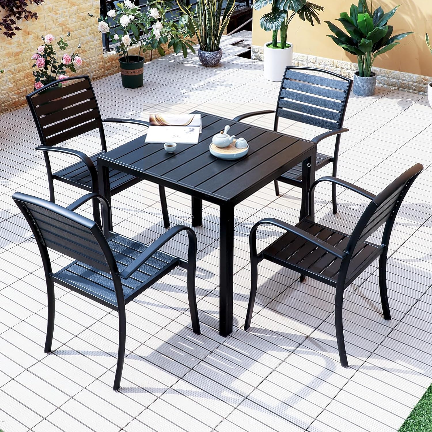 Black Cast Aluminum Chairs for Backyard, Garden