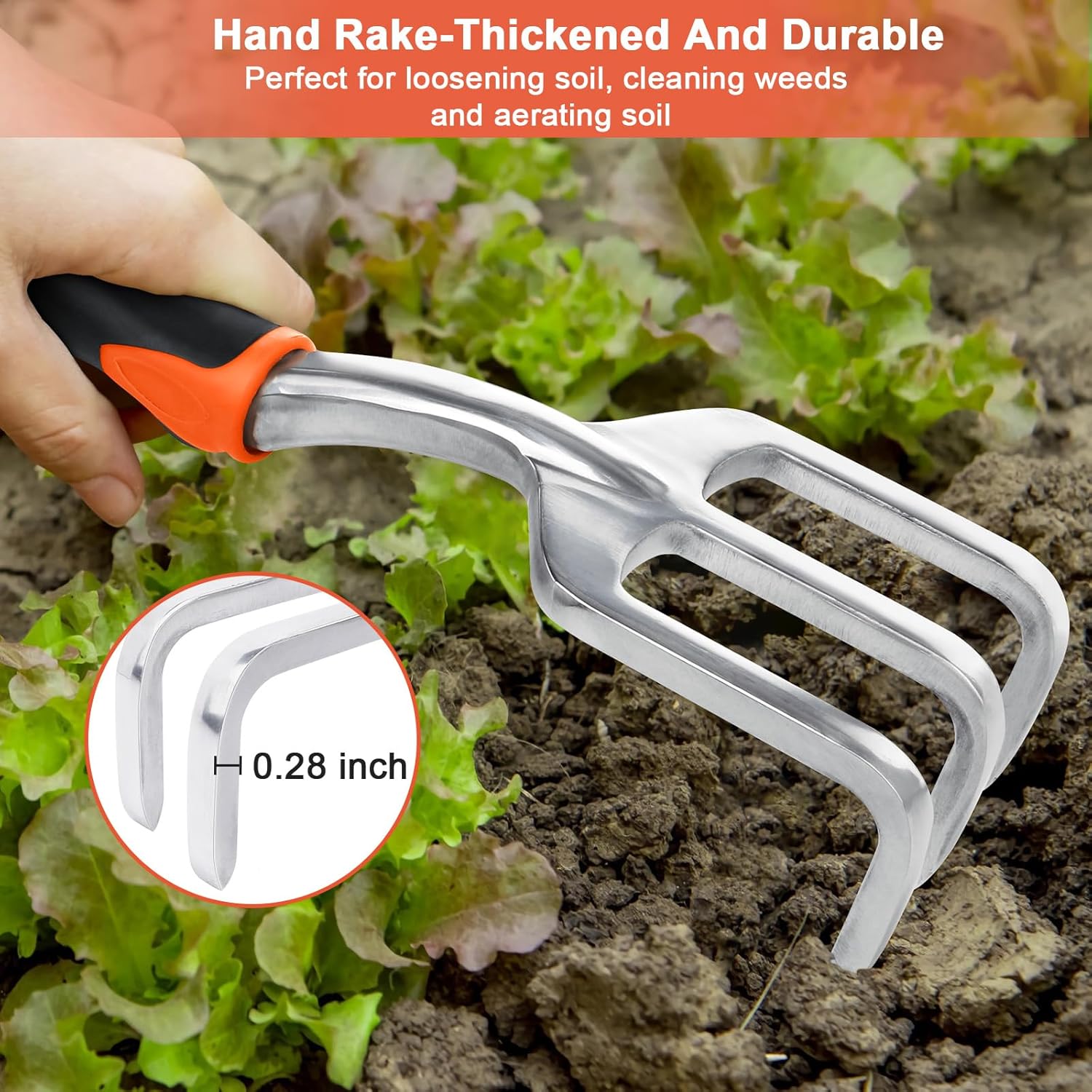 3 Pack Heavy Duty Gardening Tools Set Include Garden Shovel, Transplant Trowel and Hand Rake with Ergonomic Handle
