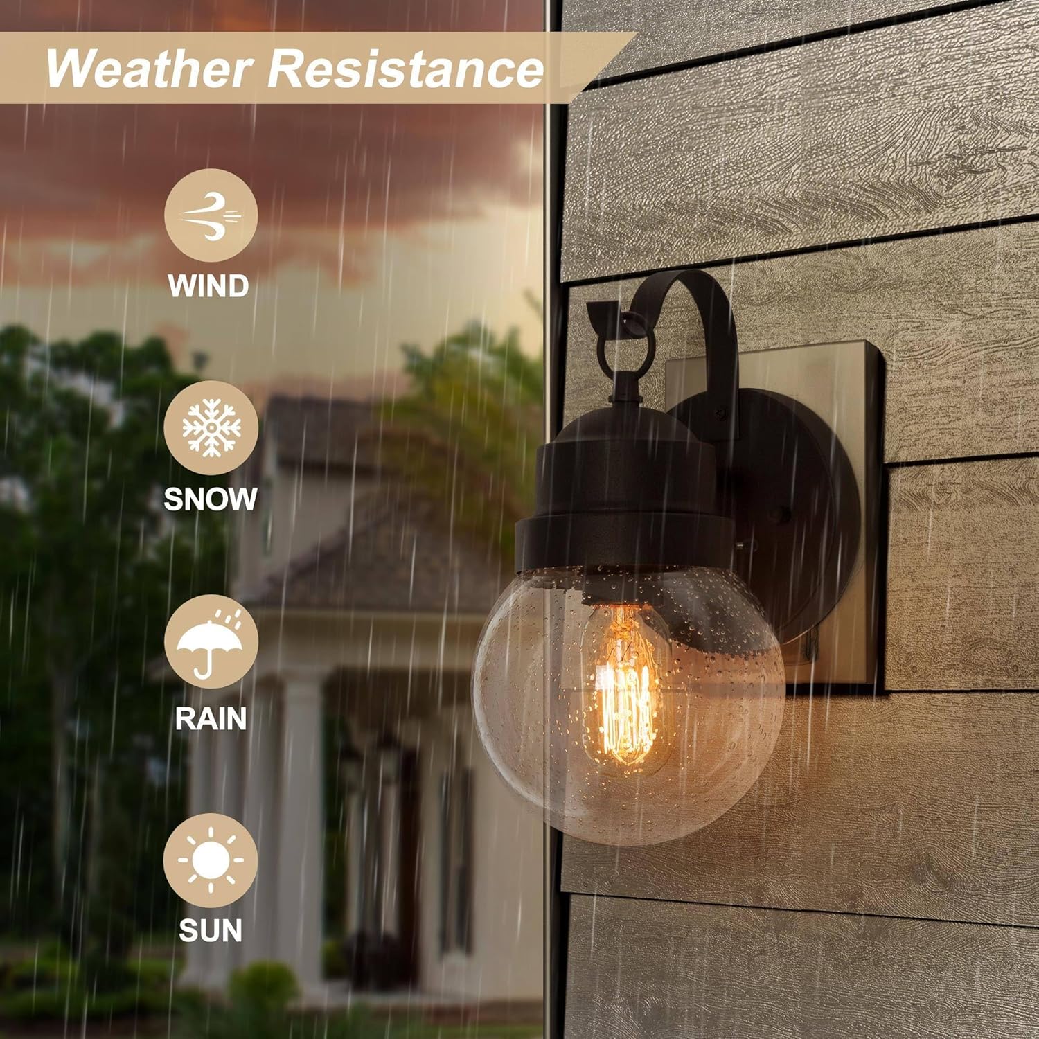 Exterior Globe Anti Rust Waterproof Wall Sconce with Seeded Glass, Modern Farmhouse Outdoor Porch Lights