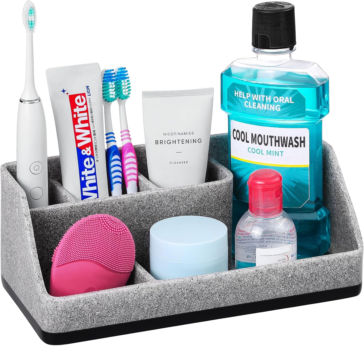 Toothbrush Holder for Bathroom, Bathroom Organizer Countertop, Bathroom Accessories with 5 Compartment Storage for Toothpaste/Vanity Counter