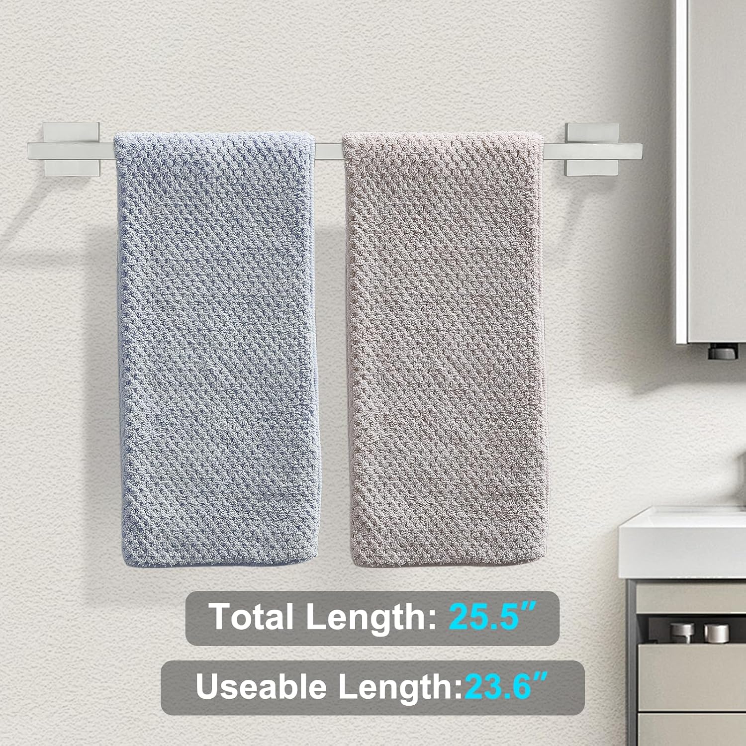 Brushed Towel Bar, 23.6 Inch Bathroom Towel Rack, 304 Stainless Steel Towel Holder Bathroom Accessories Wall Mounted, Total Length 25.5 Inch