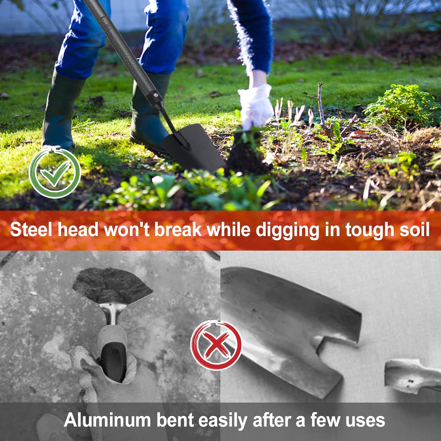 Garden Tools Set with Extension Handles, 5 Piece Thick Gardening Hand Tools, Heavy Duty Steel Rust-Proof Weeding Planting Tool