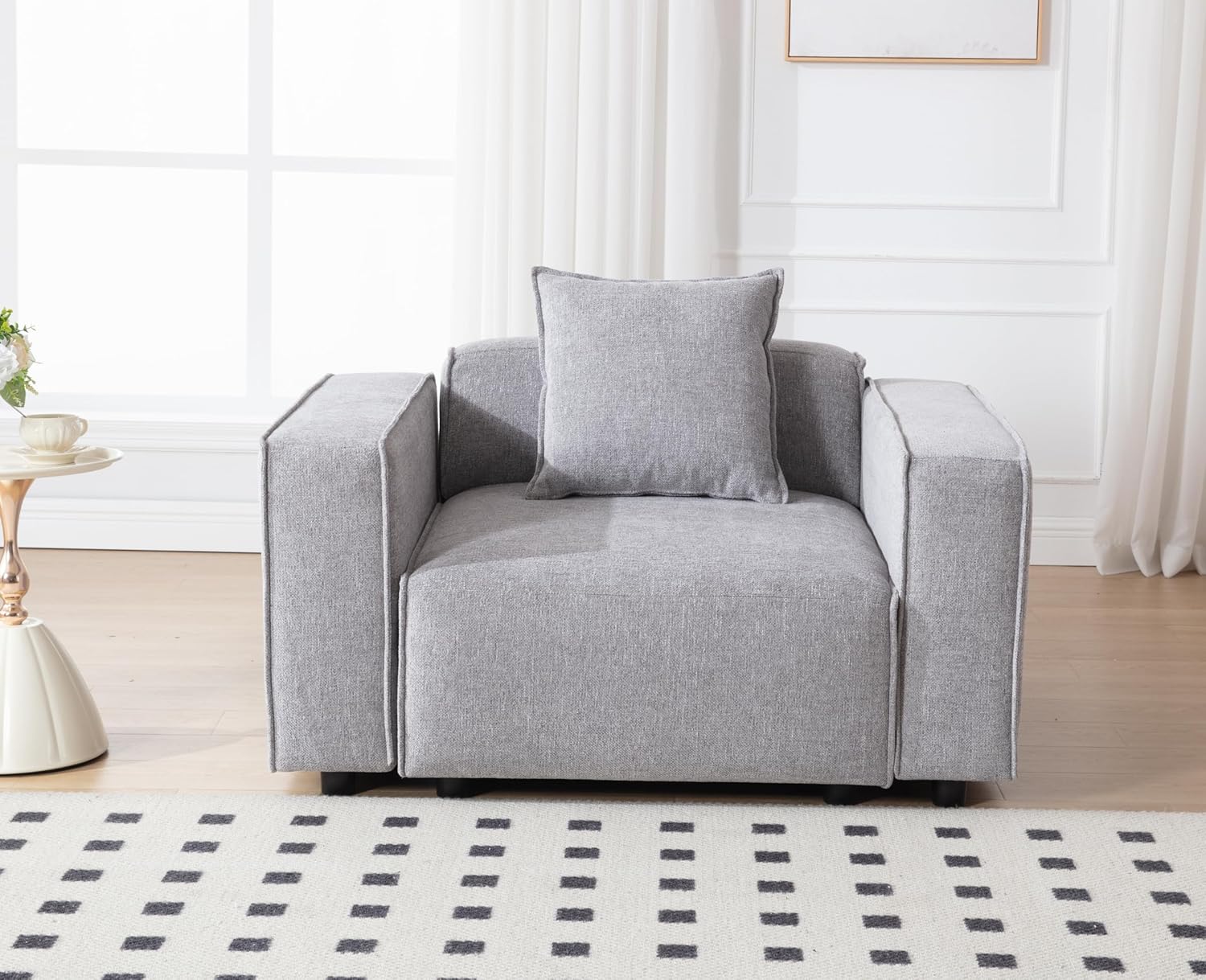 Chenille Upholstered Single Sofa Chair Oversized Accent Chair Deep Seat Modern Comfy Armchair with Removable Pillows