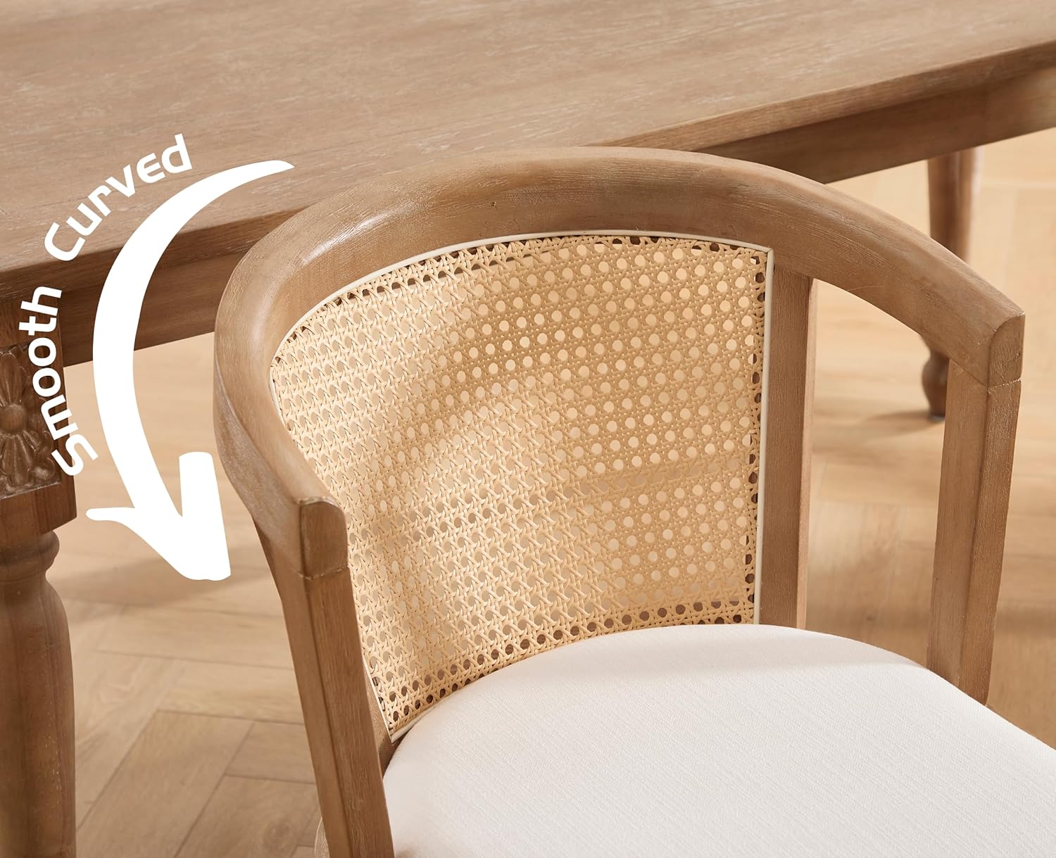 Modern Farmhouse Wooden Dining Room Chairs with Cane Curved Back Leather Upholstered Comfortable Kitchen Side Chairs for Restaurant