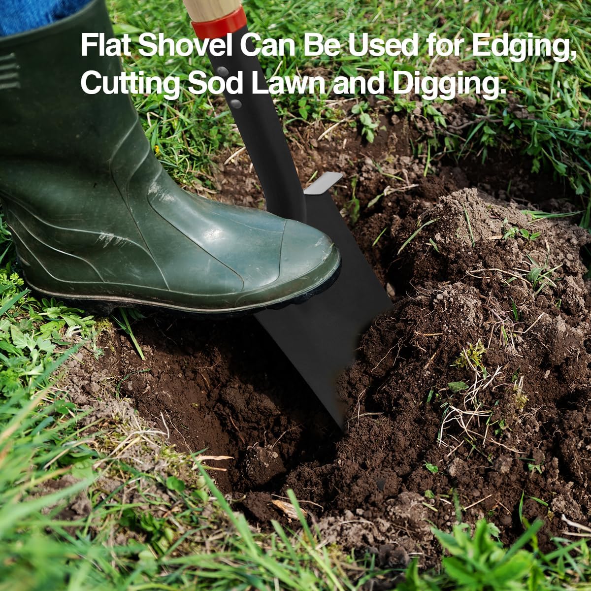 Spade Shovel for Digging, Heavy Duty Spade Shovel with Wooden D-Handle, Square Flat Shovel for Gardening and Edging