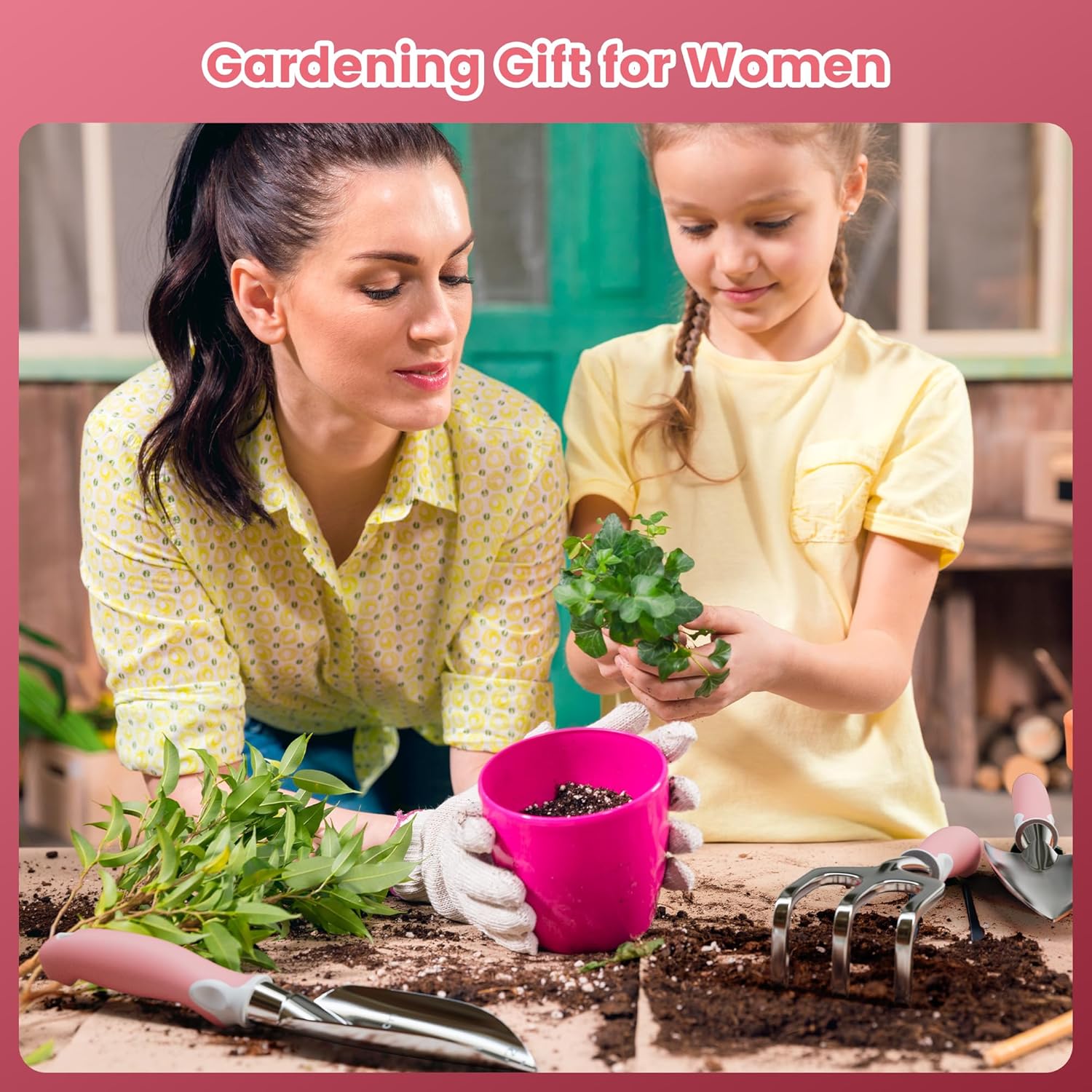  8 Piece Gardening Tools with Bag, Heavy Duty Stainless Steel Garden Tools Set, Outdoor Hand Tools