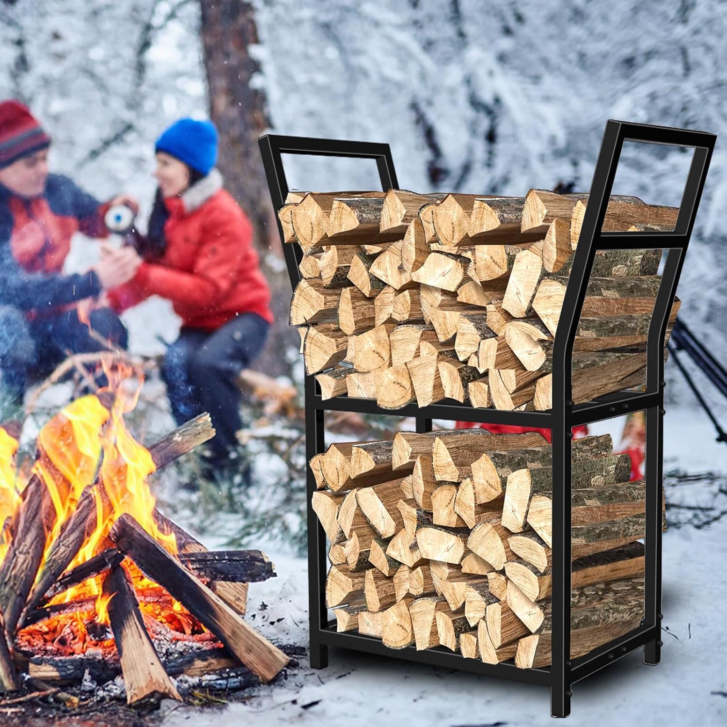 https://ruselegance.com/Firewood Rack for Indoor Outdoor, 2 Tier Firewood Holder for Fireplace, Small Indoor Fire wood Storage Rack Heavy Duty Log Firewood Holder