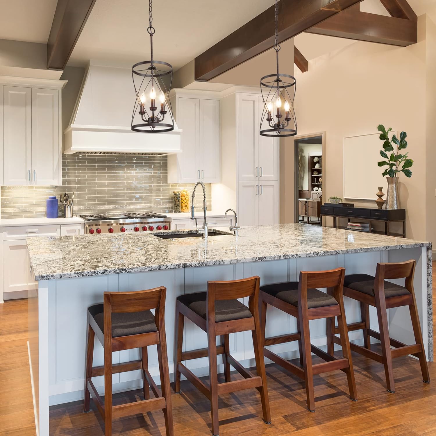 3-Light Industrial Chandeliers, Vintage Foyer Hanging Lighting Fixture