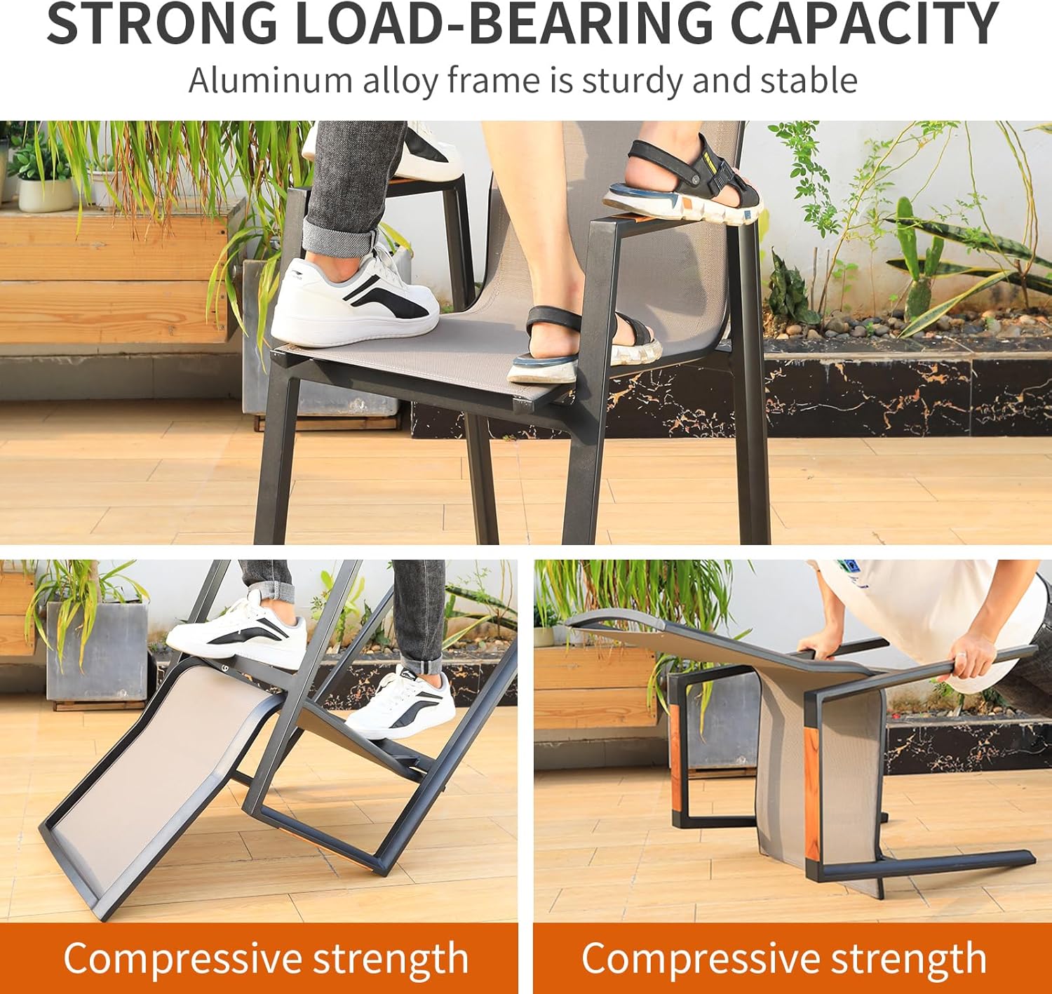 Outdoor Dining Set Square Patio Dining Table and Stackable Textilene Patio Chairs Aluminum Frame Patio Dining Set