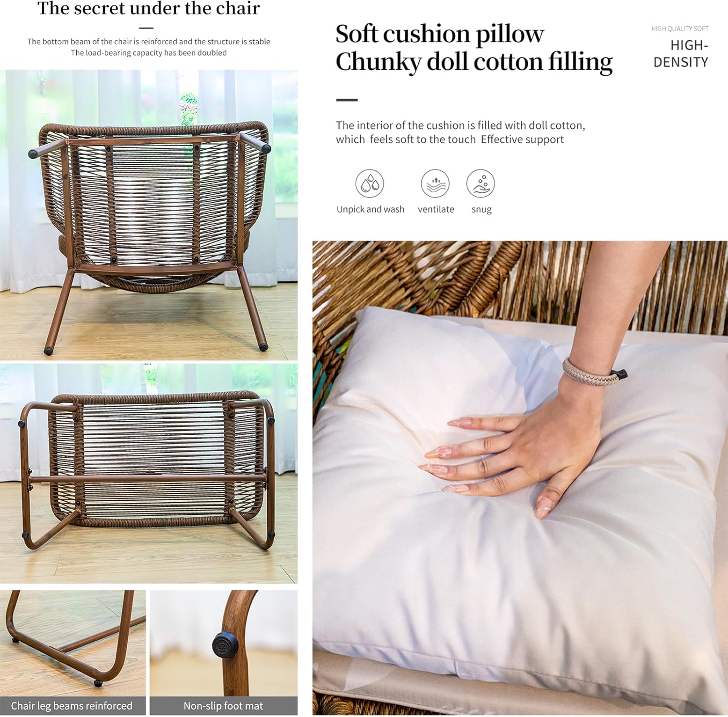 Patio Lounge Chair and Footrest Chair Set PE Wicker Aluminum Chair with Footrest Chair Outdoor Chaise Lounger