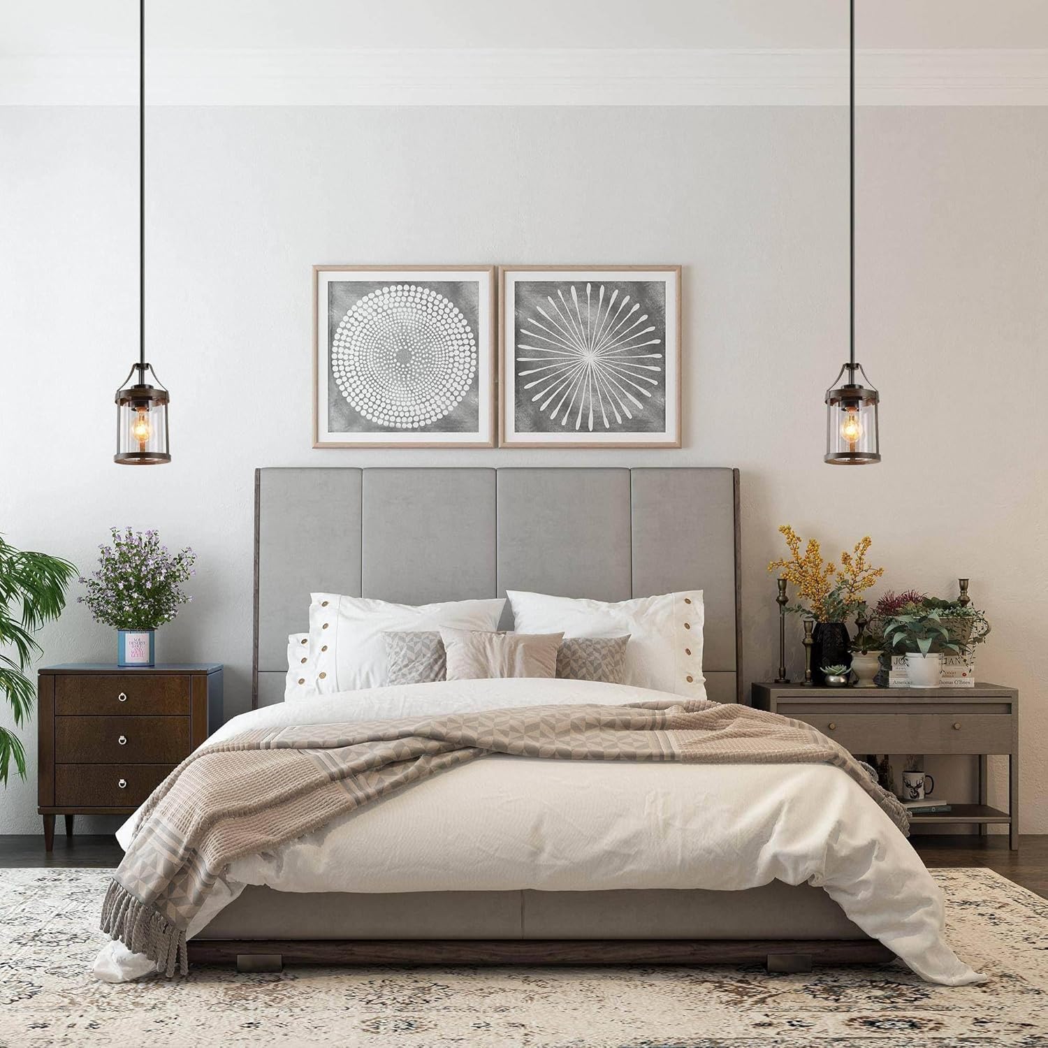 Pendant Lighting for Kitchen Island, Farmhouse Mini Chandelier in Faux Wood Metal with Bubbled Glass Shade