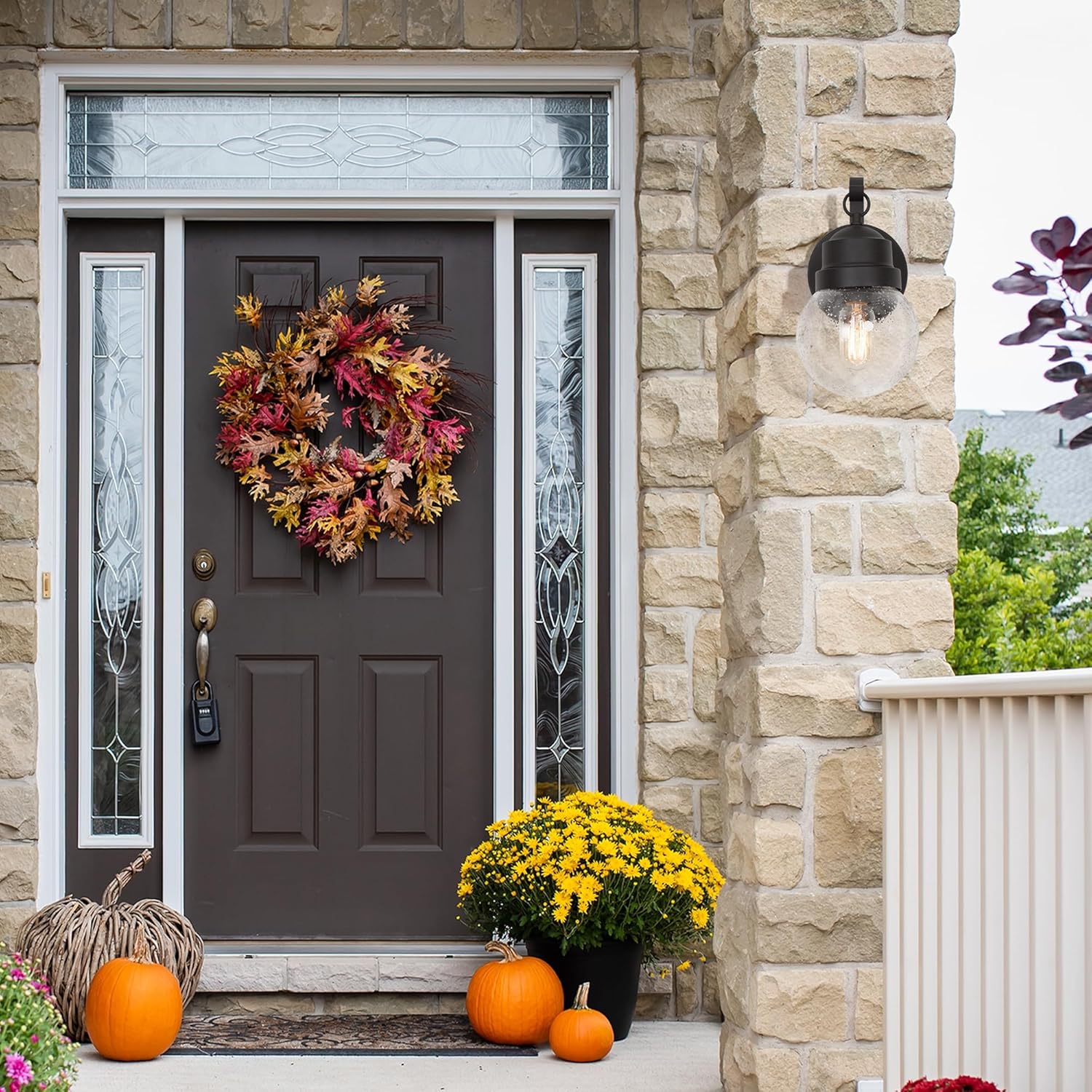 Exterior Globe Anti Rust Waterproof Wall Sconce with Seeded Glass, Modern Farmhouse Outdoor Porch Lights