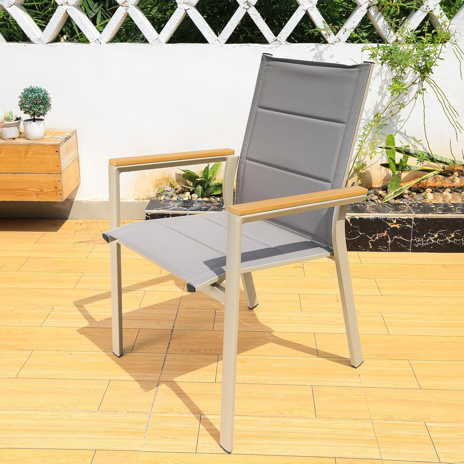Stackable Patio Chairs Set of 2 PE Wicker Aluminum Frame Outdoor Dining Chairs