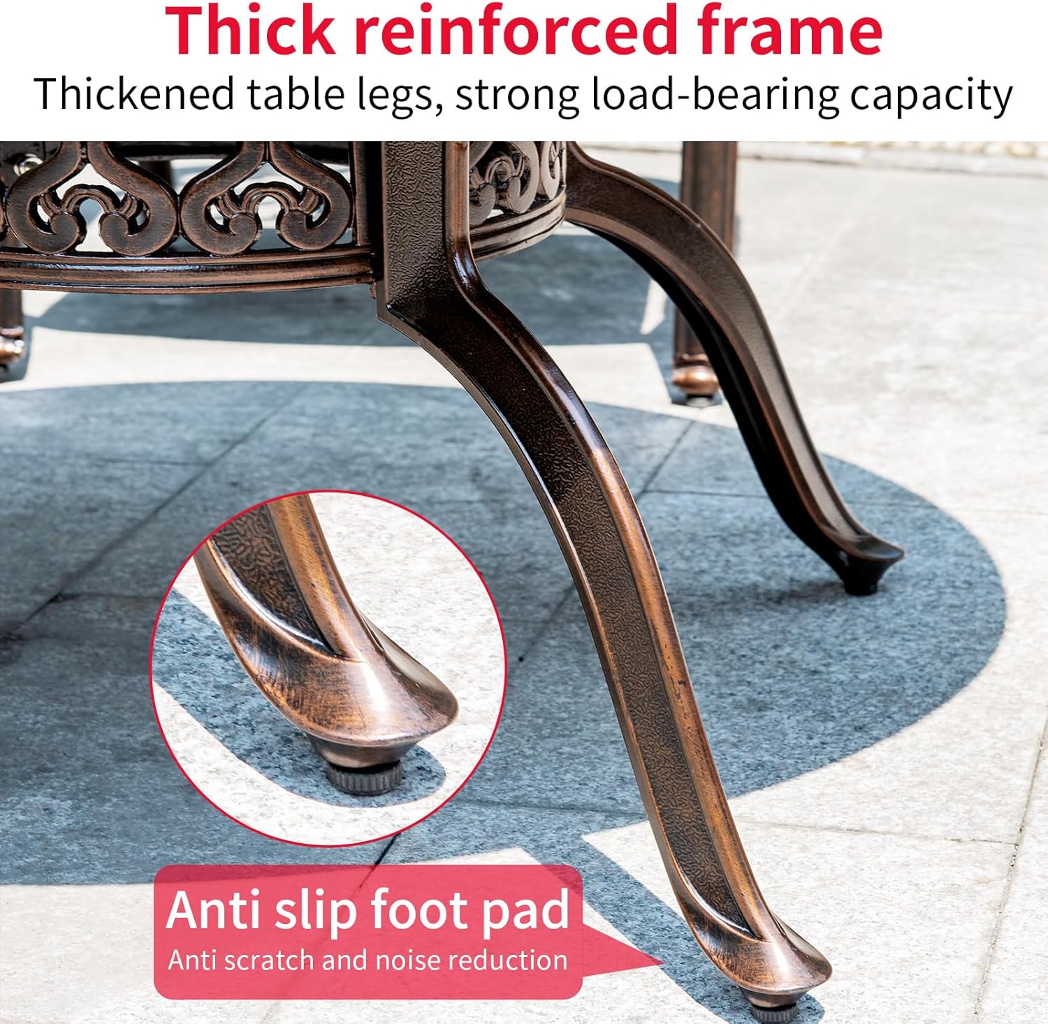 Outdoor Dining Set Cast Aluminum Bistro Set Patio Chairs and Round Table with Umbrella Hole for Yard