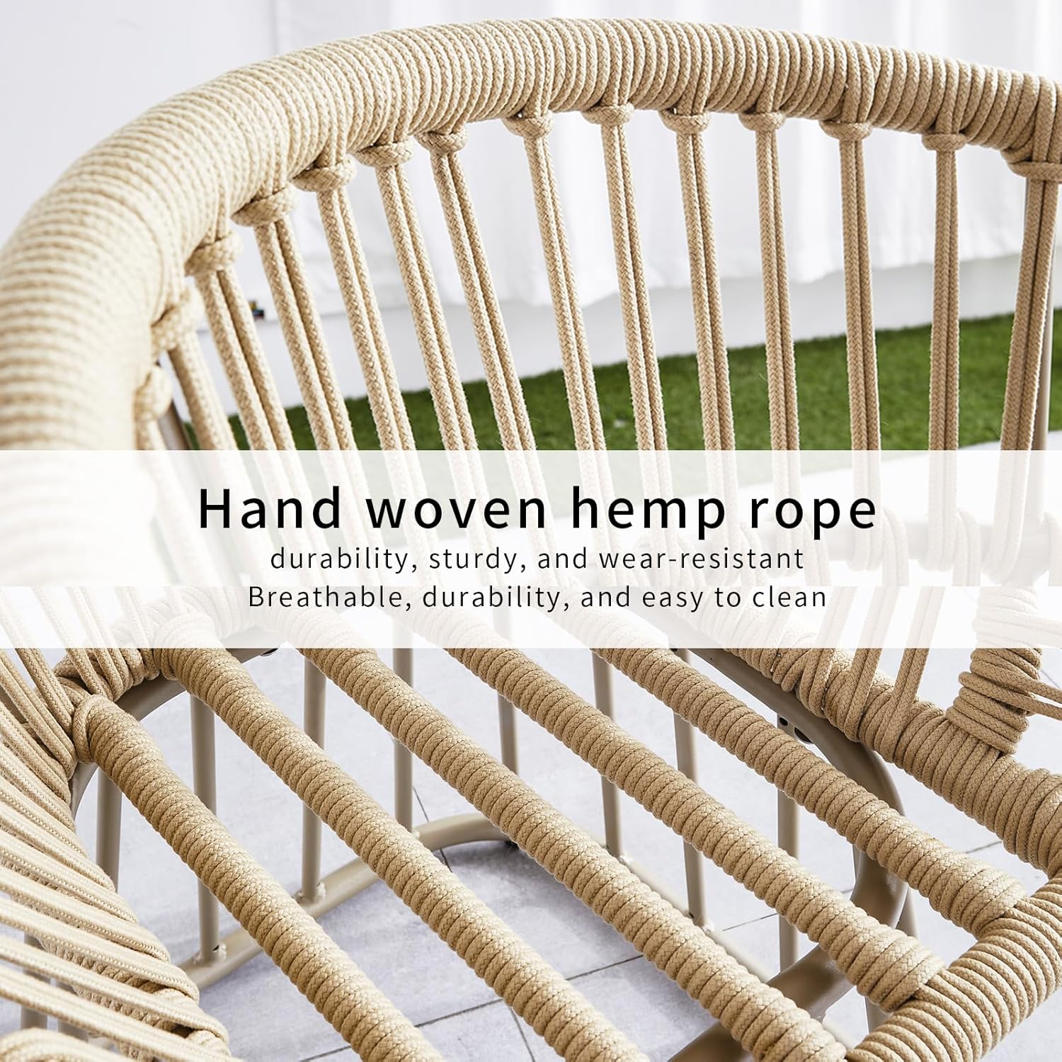 Bistro Set Aluminum Frame Woven Rope Chair with Cushions Pillow and Side Table