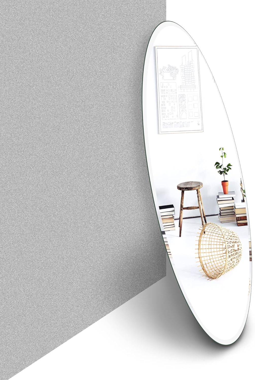 24"x36" Beveled Frameless Oval Wall Mirror, Large Decorative Mirror for Bathroom