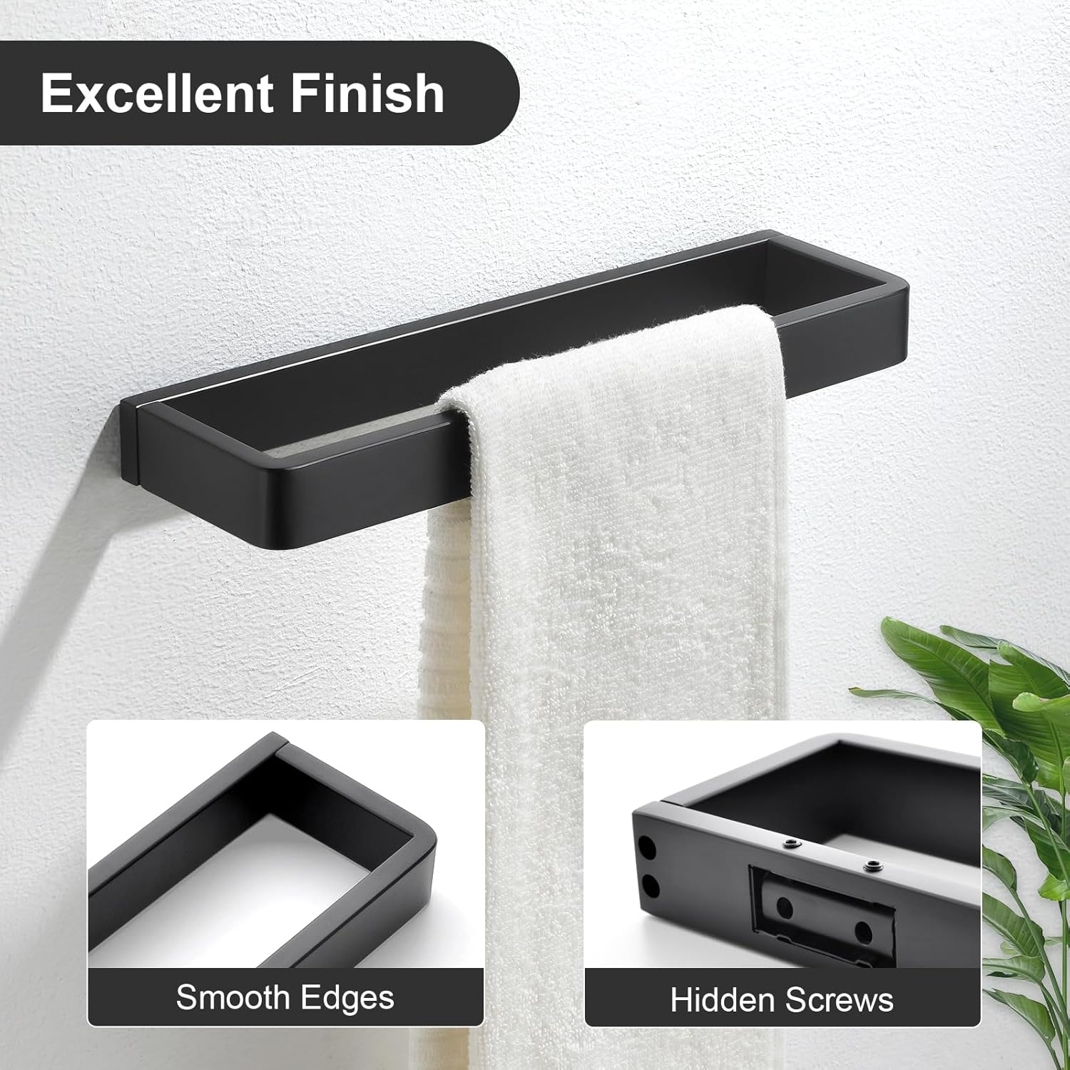 Bathroom Towel Bar Matte Black, 11.8 Inch 304 Stainless Steel Bath Accessories Towel Rack Hanger, Bathroom Kitchen Square Hand Towel Holder Wall Mounted
