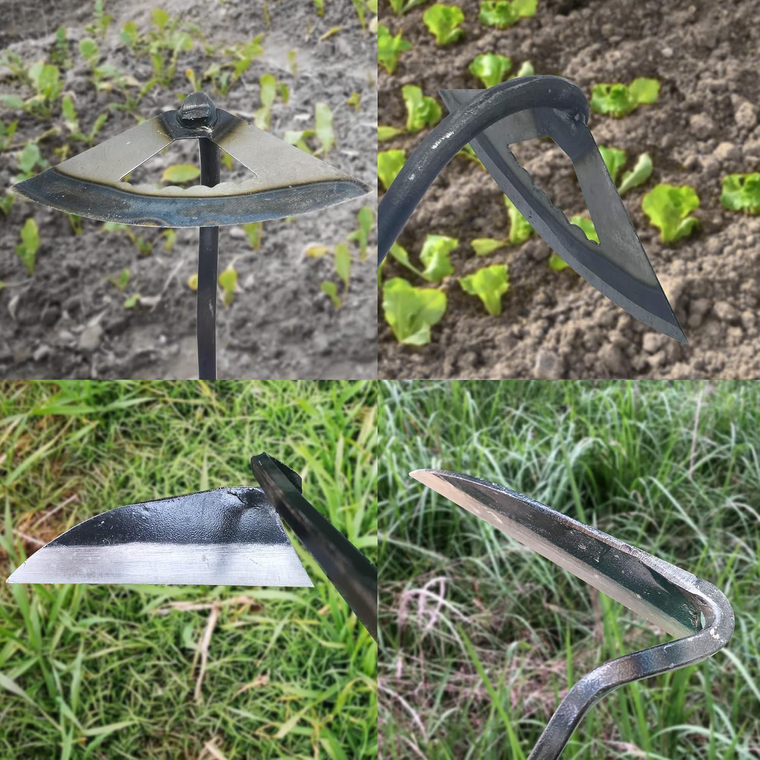 Pack of Weeding Tool Hollow Hoe and Japanese Sickle Garden Tool and a Pair of Professional Gardening Gloves