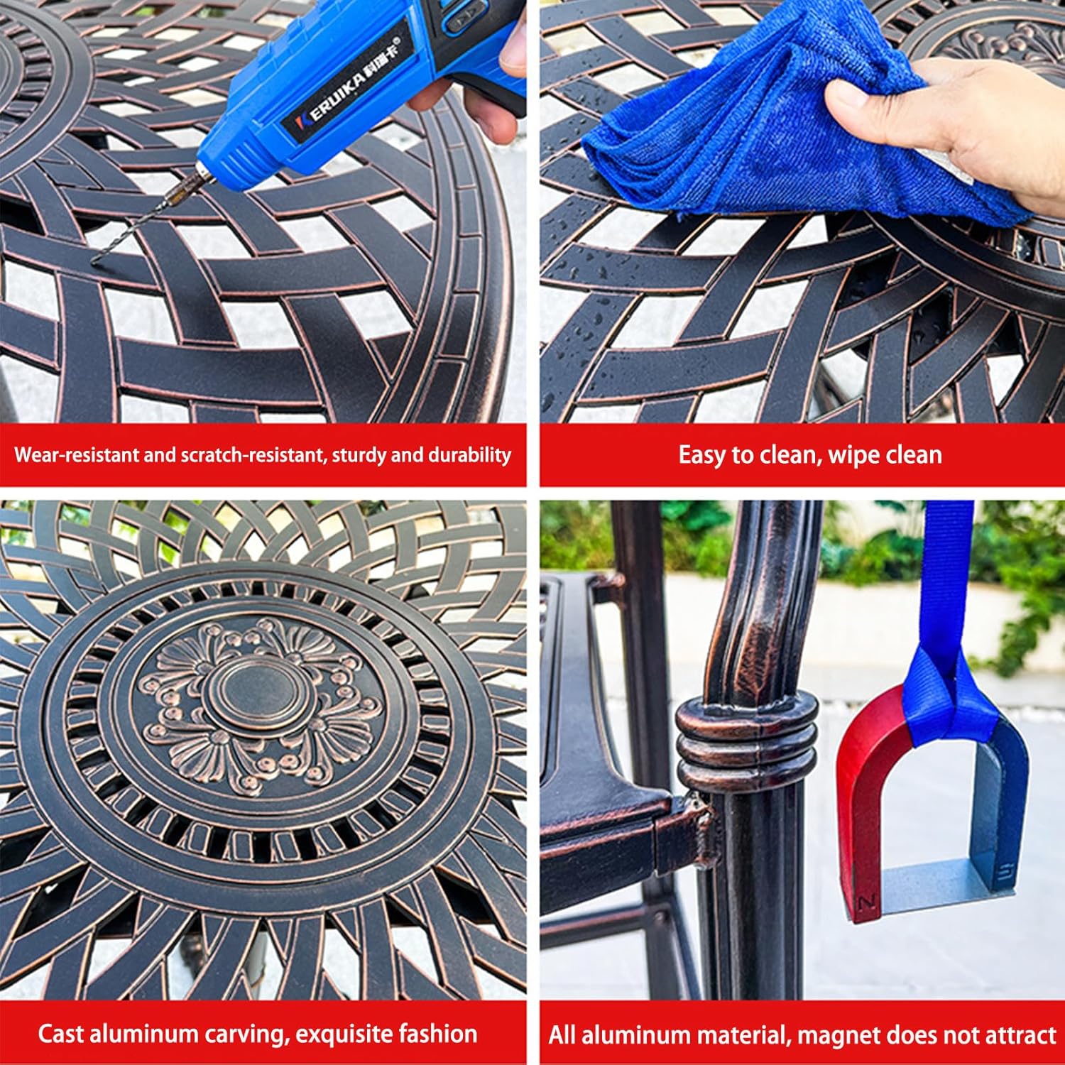 3/4-Piece Patio Bar Stools Set Cast Aluminum Outdoor Bar Height Bistro Set w/Cushion Bar Chairs & High Table w/Umbrella Hole