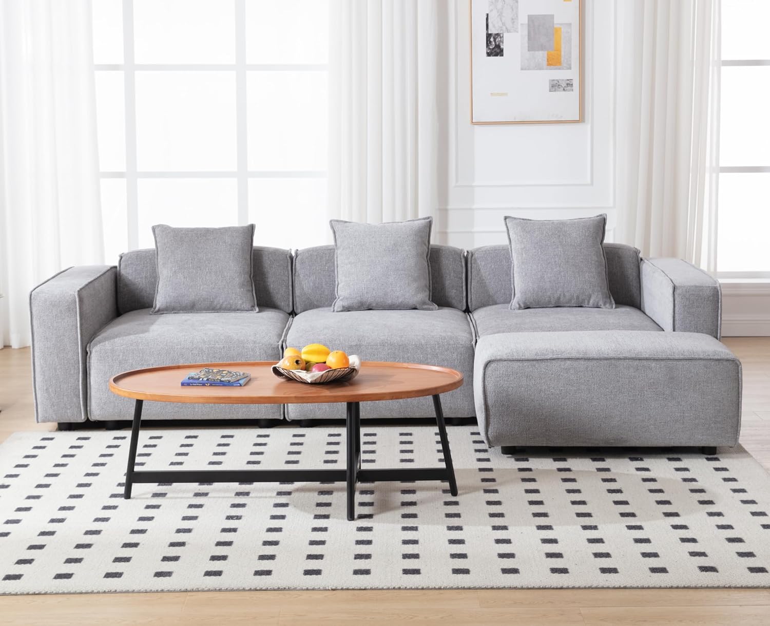 Oversized Modular Sectional Sofa Couch L Shaped Sleeper Couch with Ottoman Chenille Upholstered Deep Seat Couch Modern 3-Seater Convertible Sofa