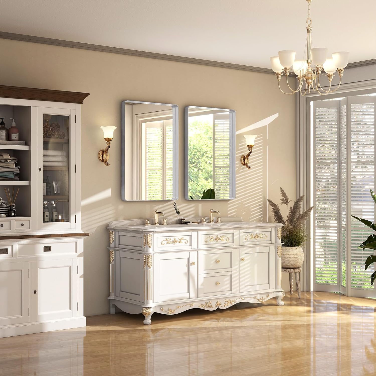 Silver Bathroom Mirror for Wall, 30x22 Inch Rectangular Aluminum Alloy Framed Mirror, Modern Wall Mounted Vanity Mirror