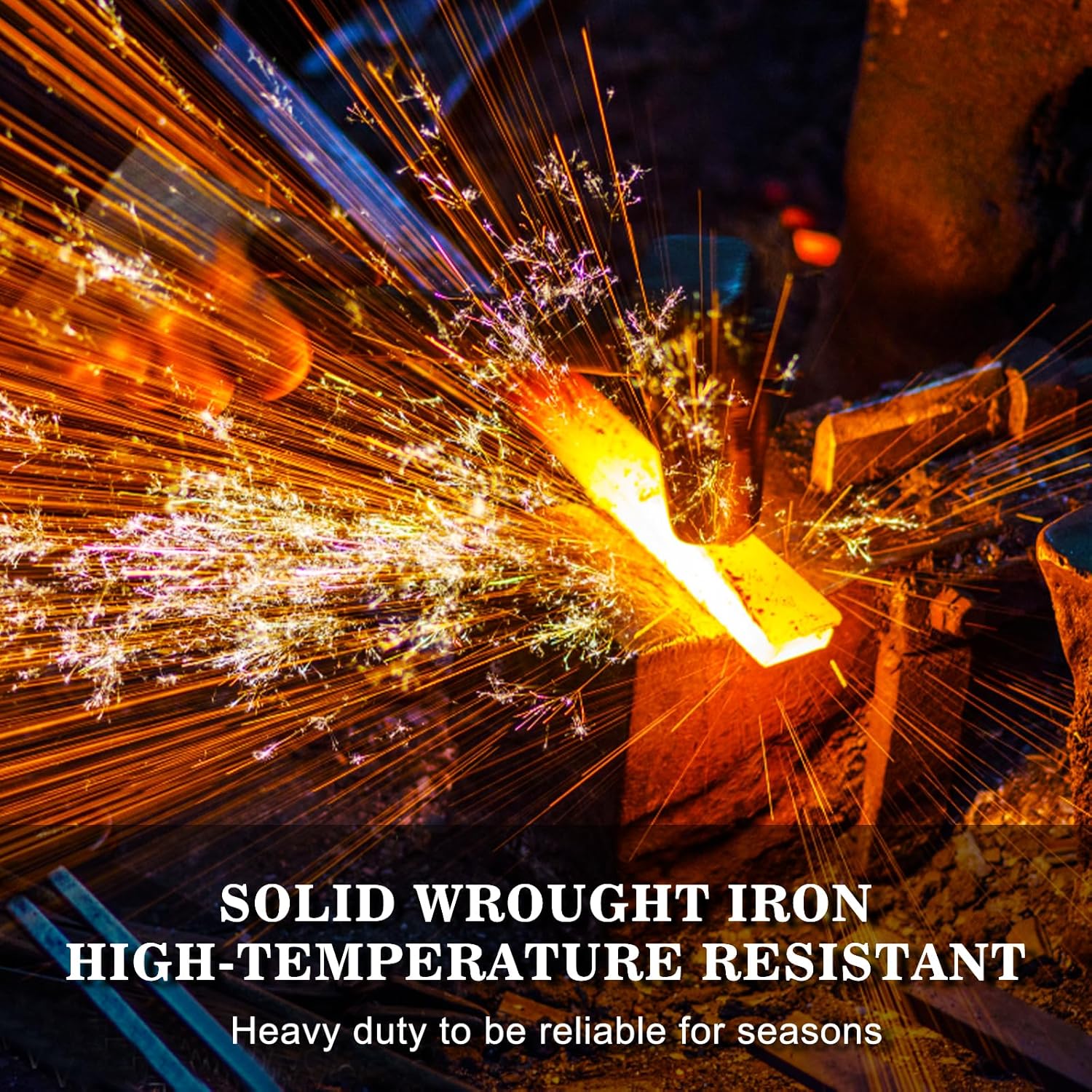 Fireplace Tools Set 4 Pcs 30 Inch Black Wrought Iron Large Fire Tool Set for Outdoor/Indoor Include Chimney Poker