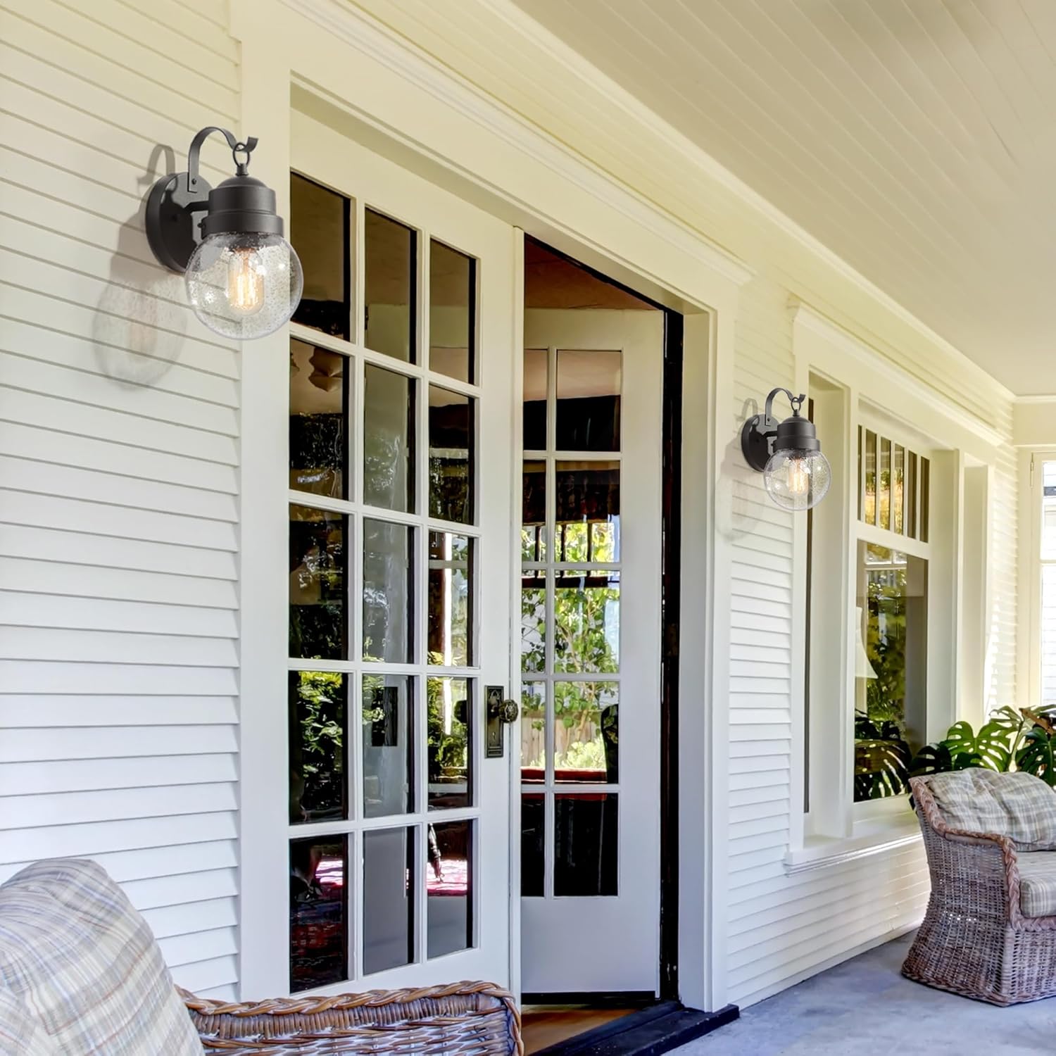 Exterior Globe Anti Rust Waterproof Wall Sconce with Seeded Glass, Modern Farmhouse Outdoor Porch Lights