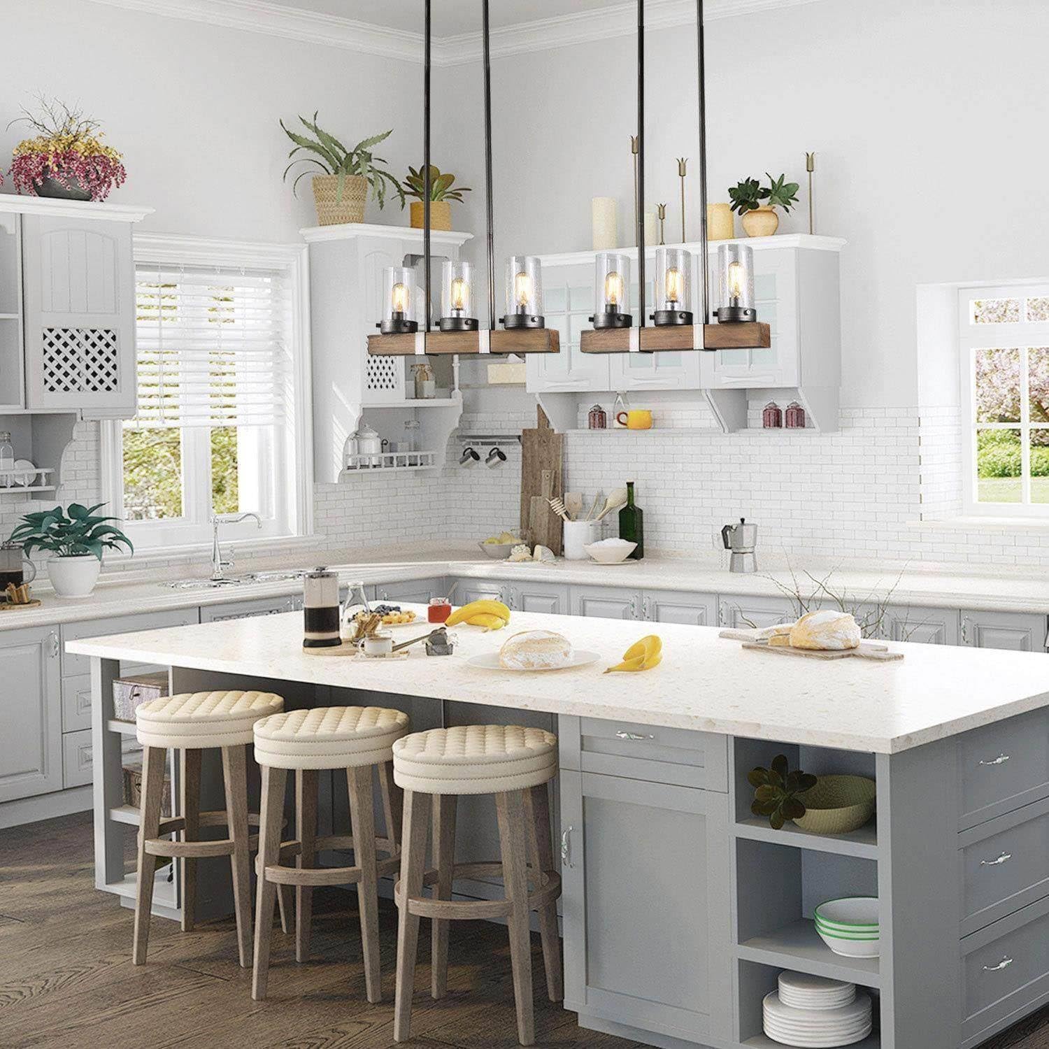 3-Light Kitchen Island Lighting, Farmhouse Linear Chandeliers for Dining Room