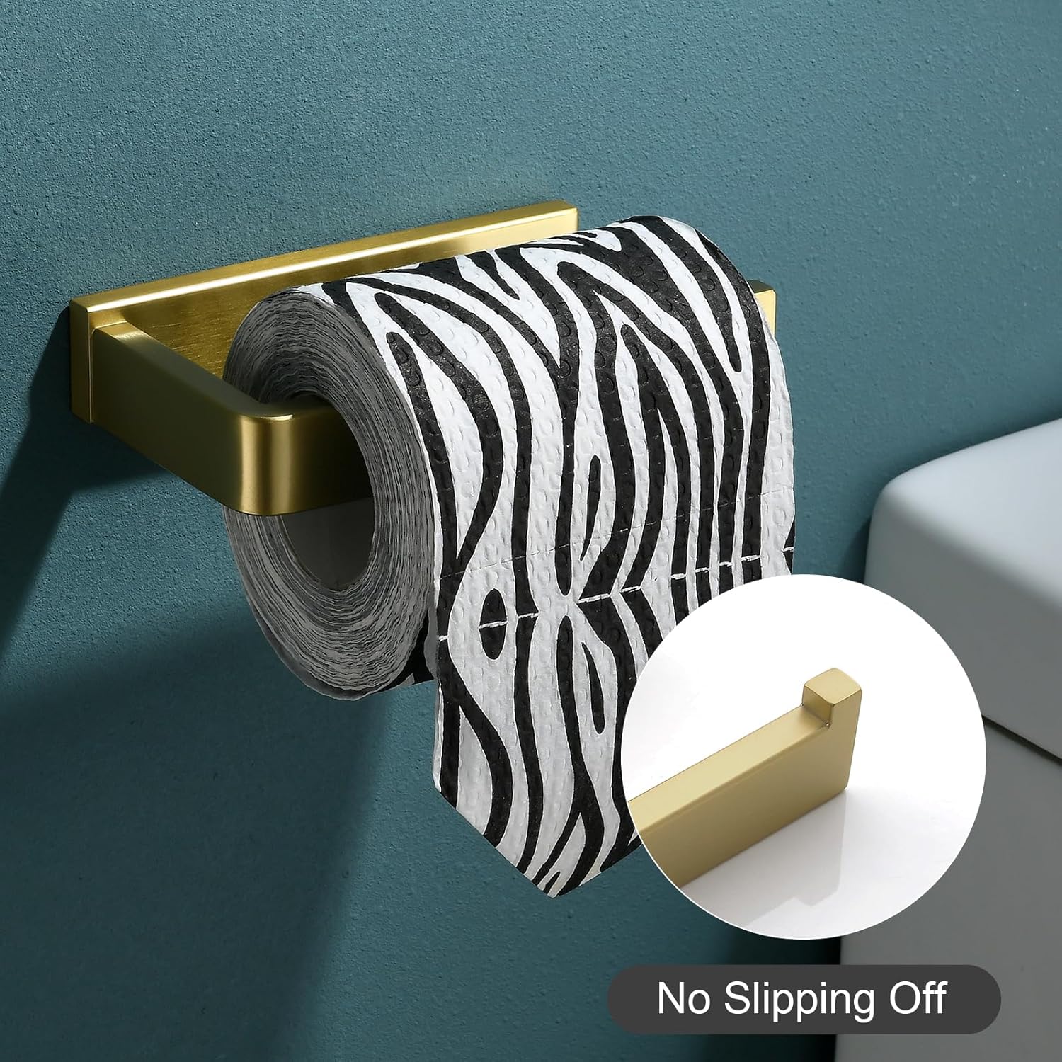 Toilet Paper Holder Brushed Gold, Bathroom Toilet Roll Holder, Stainless Steel Square Tissue Holder Rack Wall Mounted for Kitchen Washroom