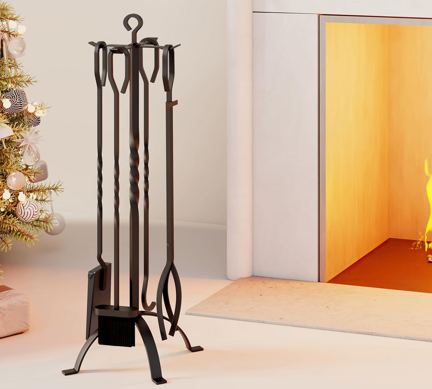 5 Pieces Fireplace Tools Sets Fireplace Accessories Tools Holder with Handles Tools for Indoor Fireplace Decor Outdoor Fire Pit Modern Tool