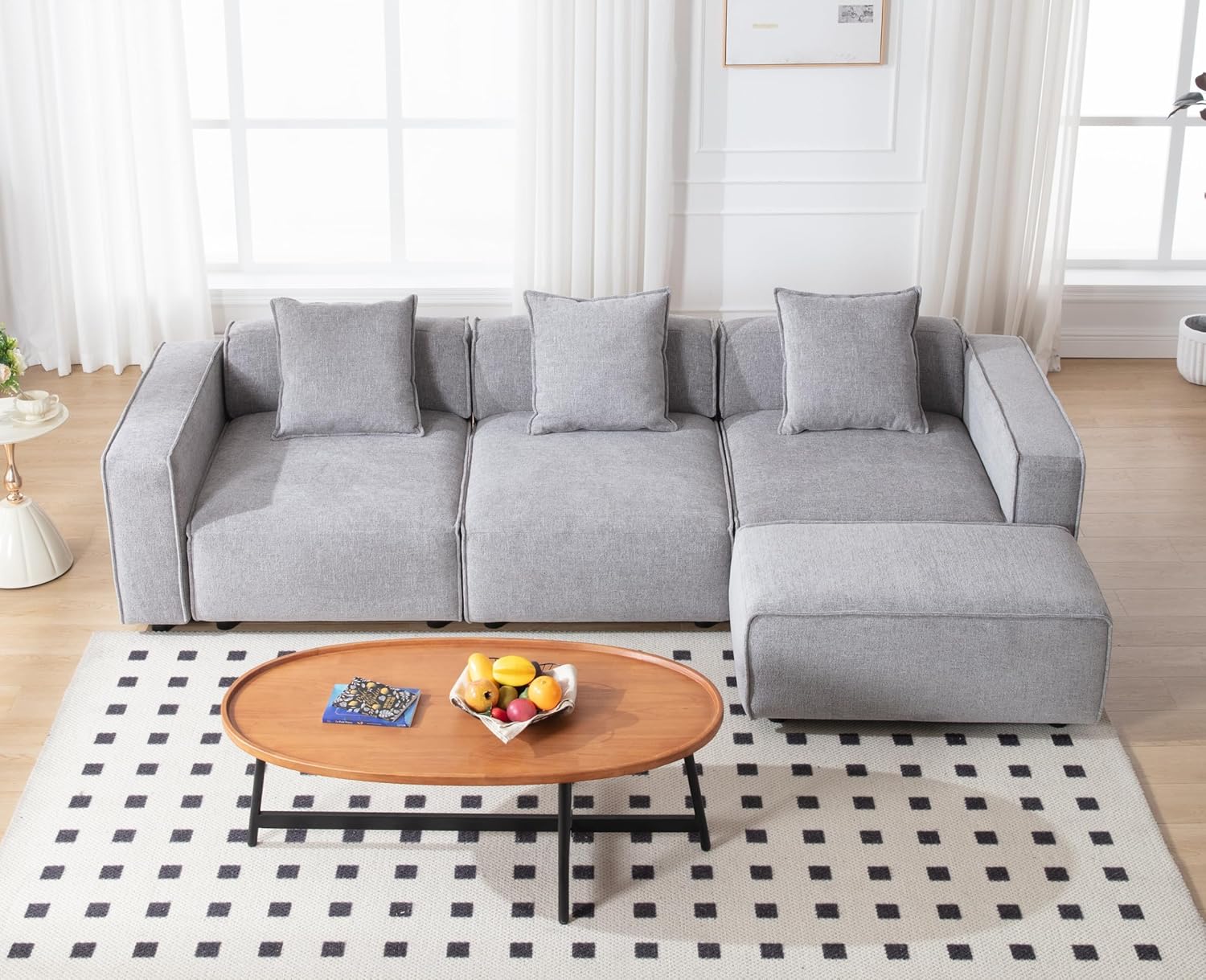 Oversized Modular Sectional Sofa Couch L Shaped Sleeper Couch with Ottoman Chenille Upholstered Deep Seat Couch Modern 3-Seater Convertible Sofa